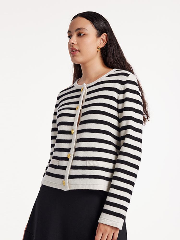 Wool Striped French Cardigan