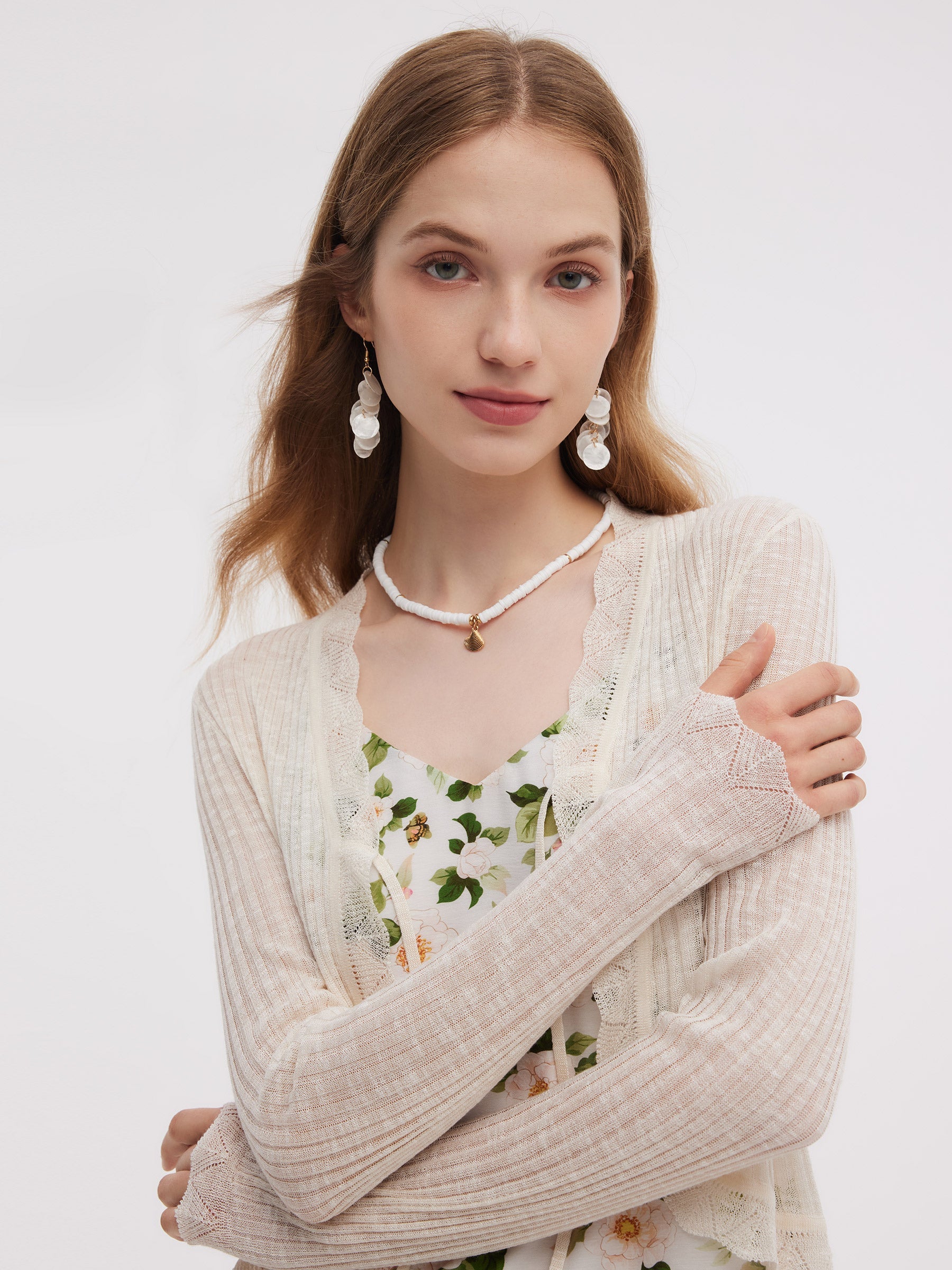 Wavy Trim Tie-Front Cardigan
