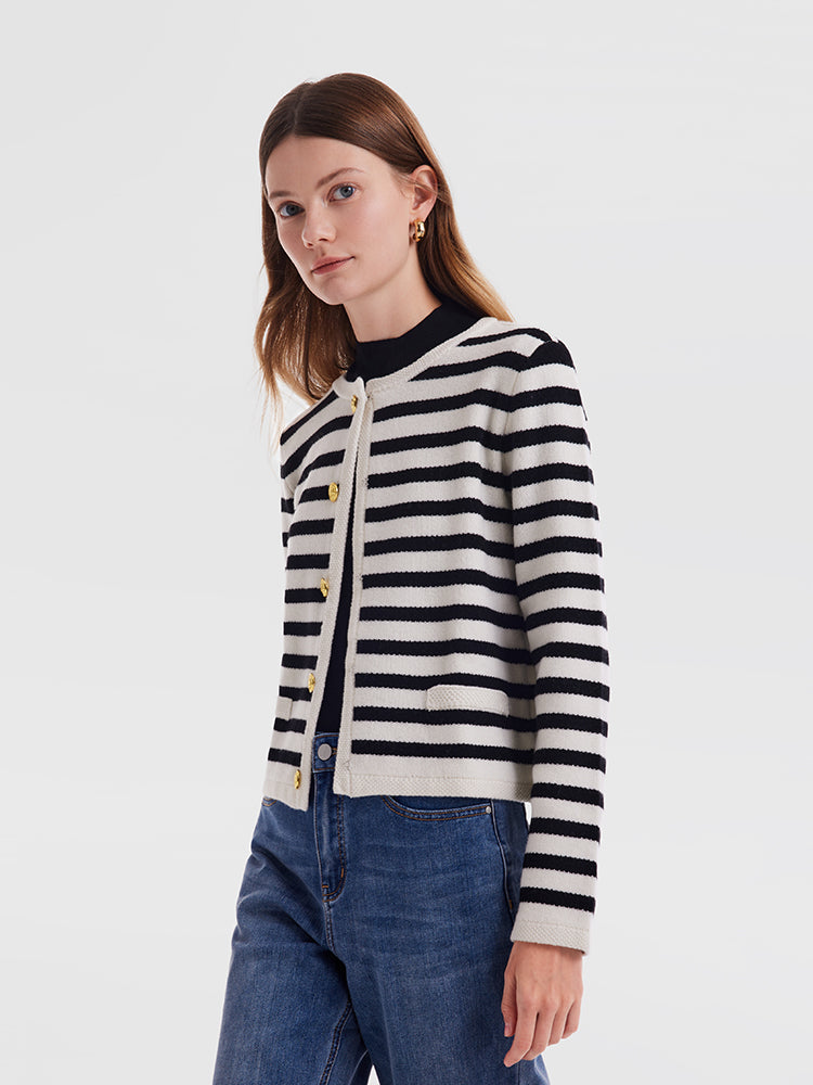 Wool Striped French Cardigan