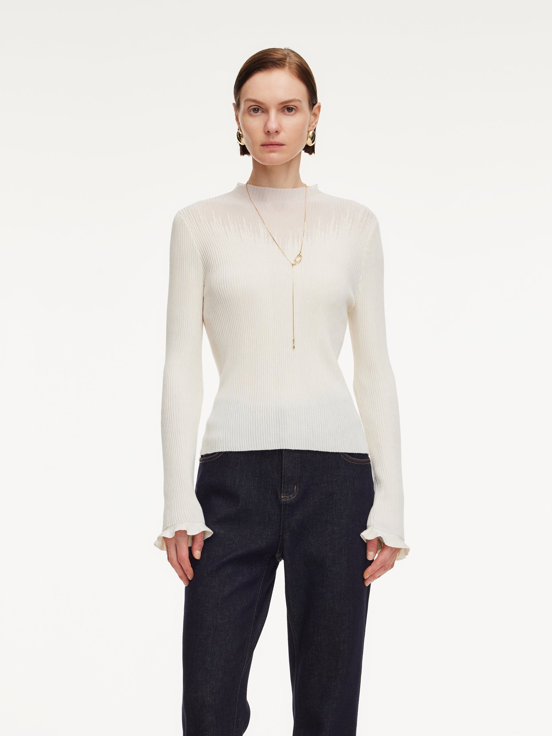 Tencel Wool Mock Neck Knit Top