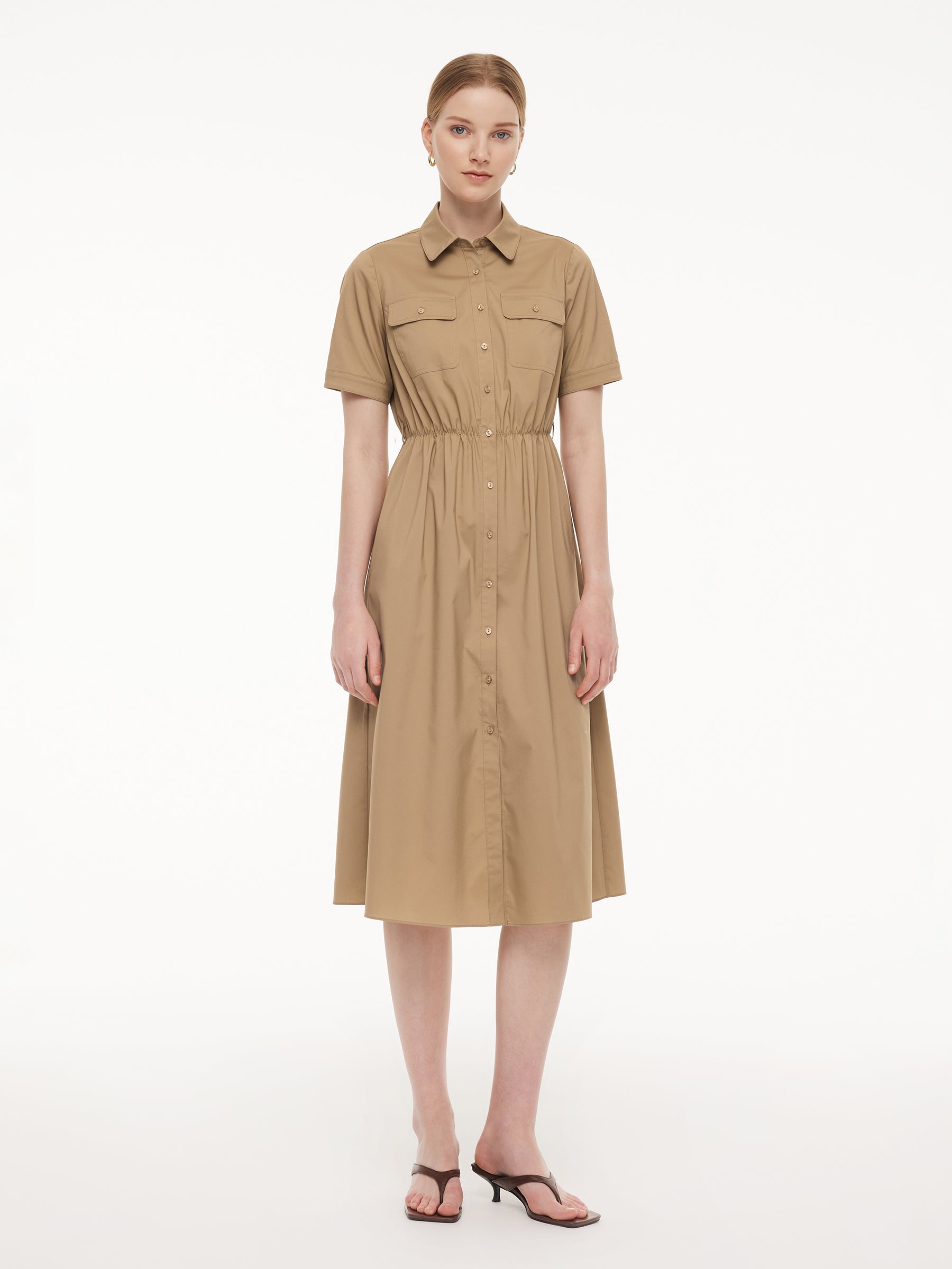 Side-Pocket Cinched Midi Dress