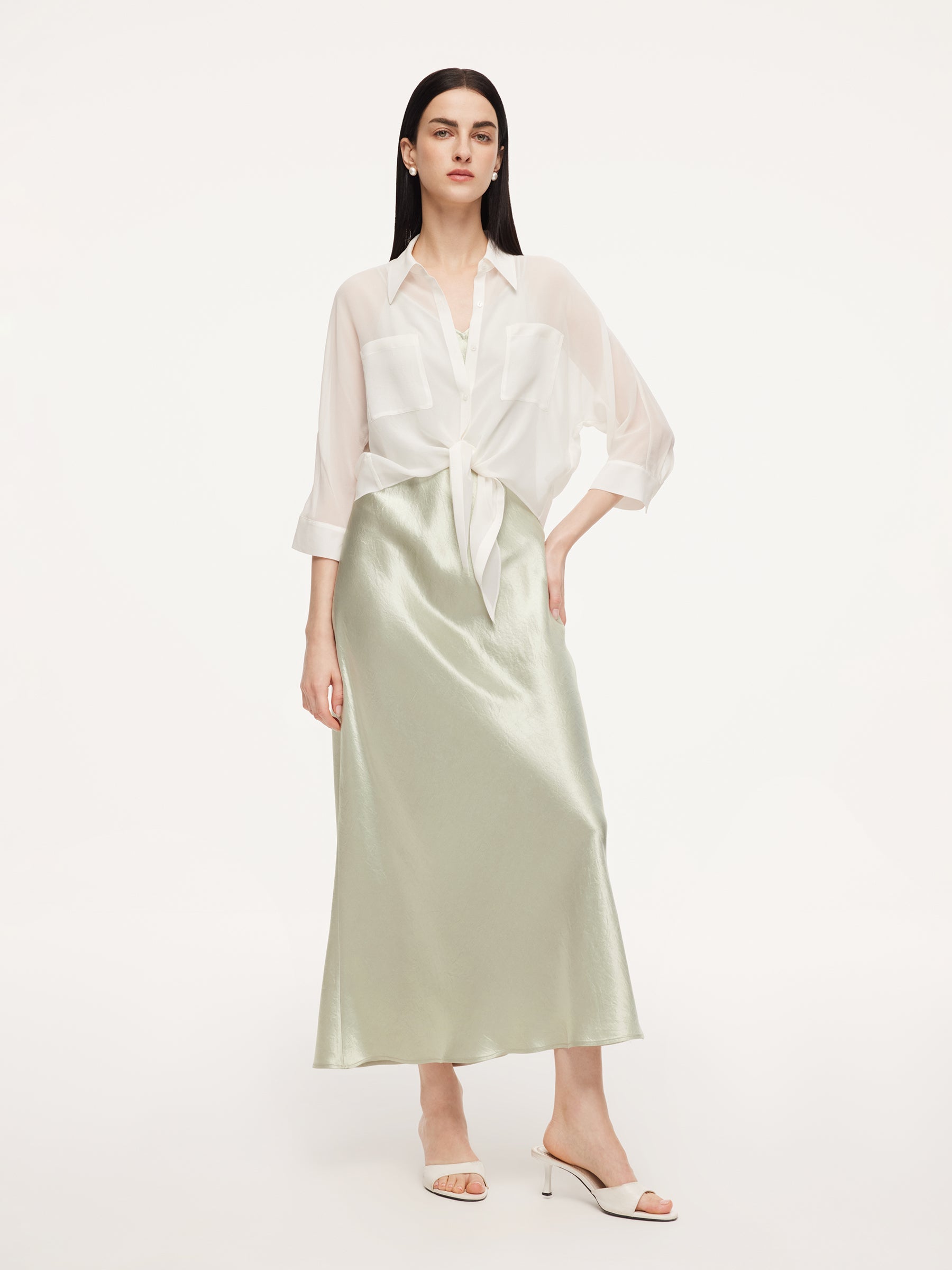 Drop-Shoulder French Sheer Shirt