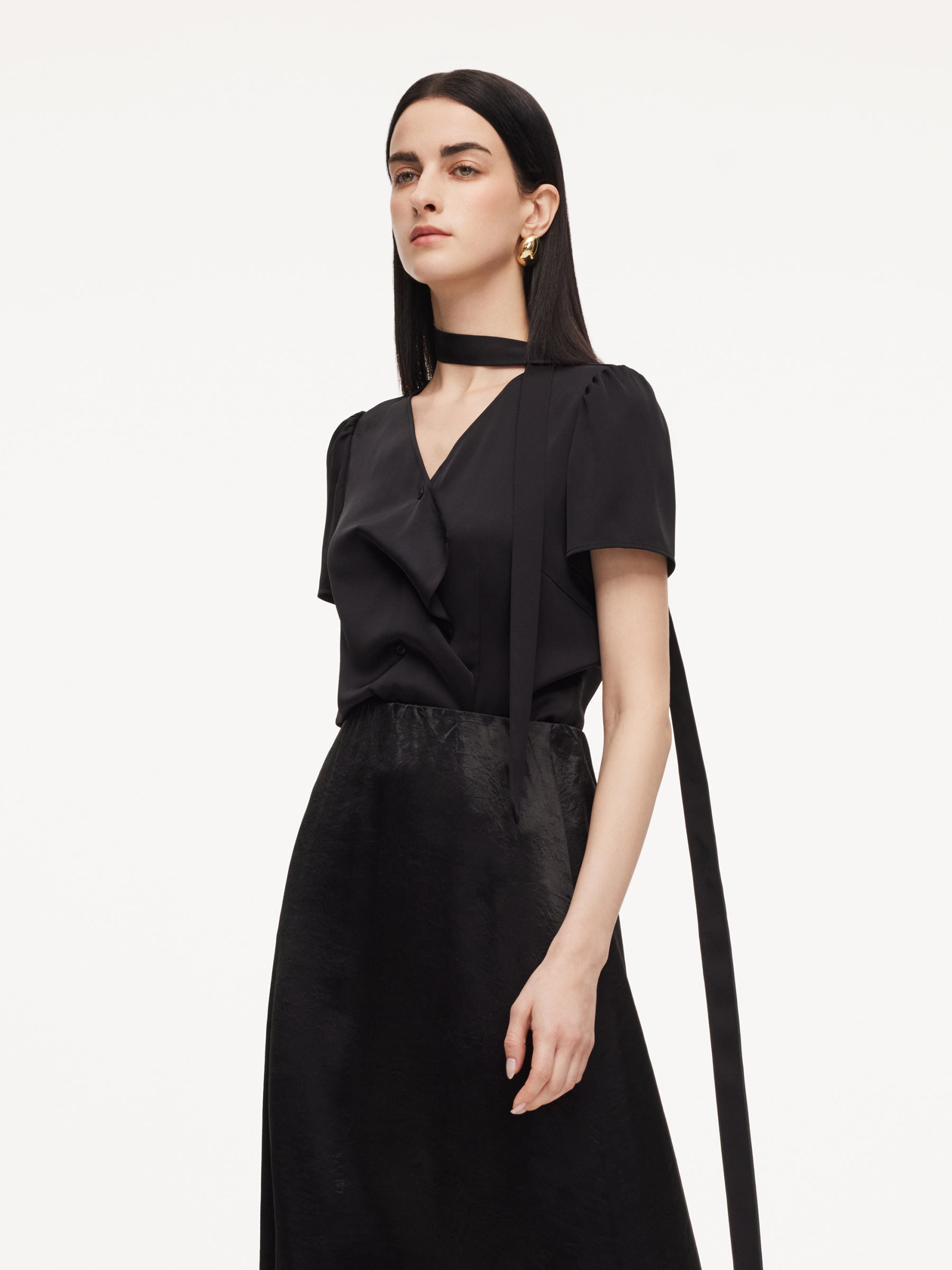 Deep V Asymmetrical Ruffle