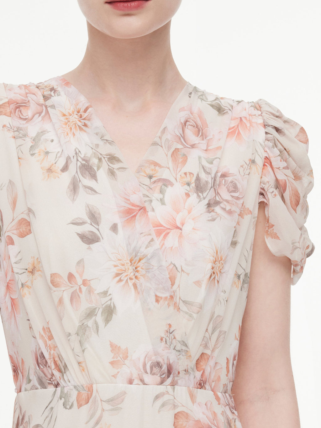Crossover Neck Puff Sleeve Dress