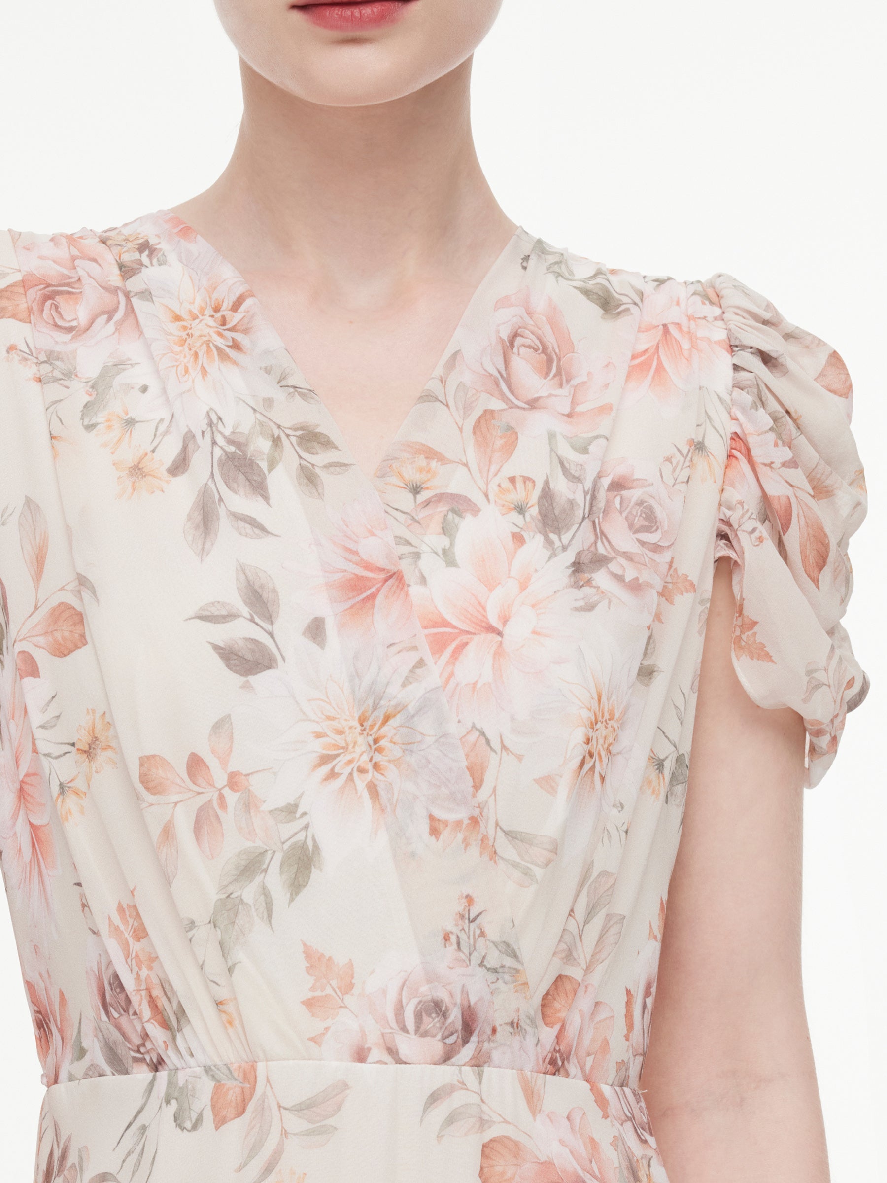 Crossover Neck Puff Sleeve Dress