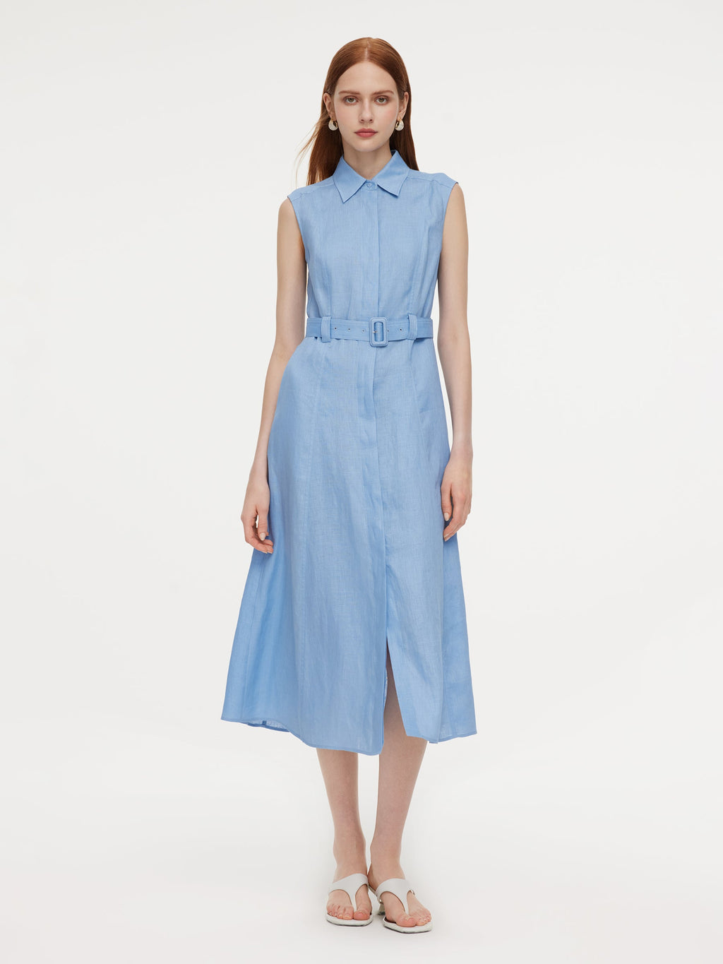 Linen Sleeveless Shirt Dress