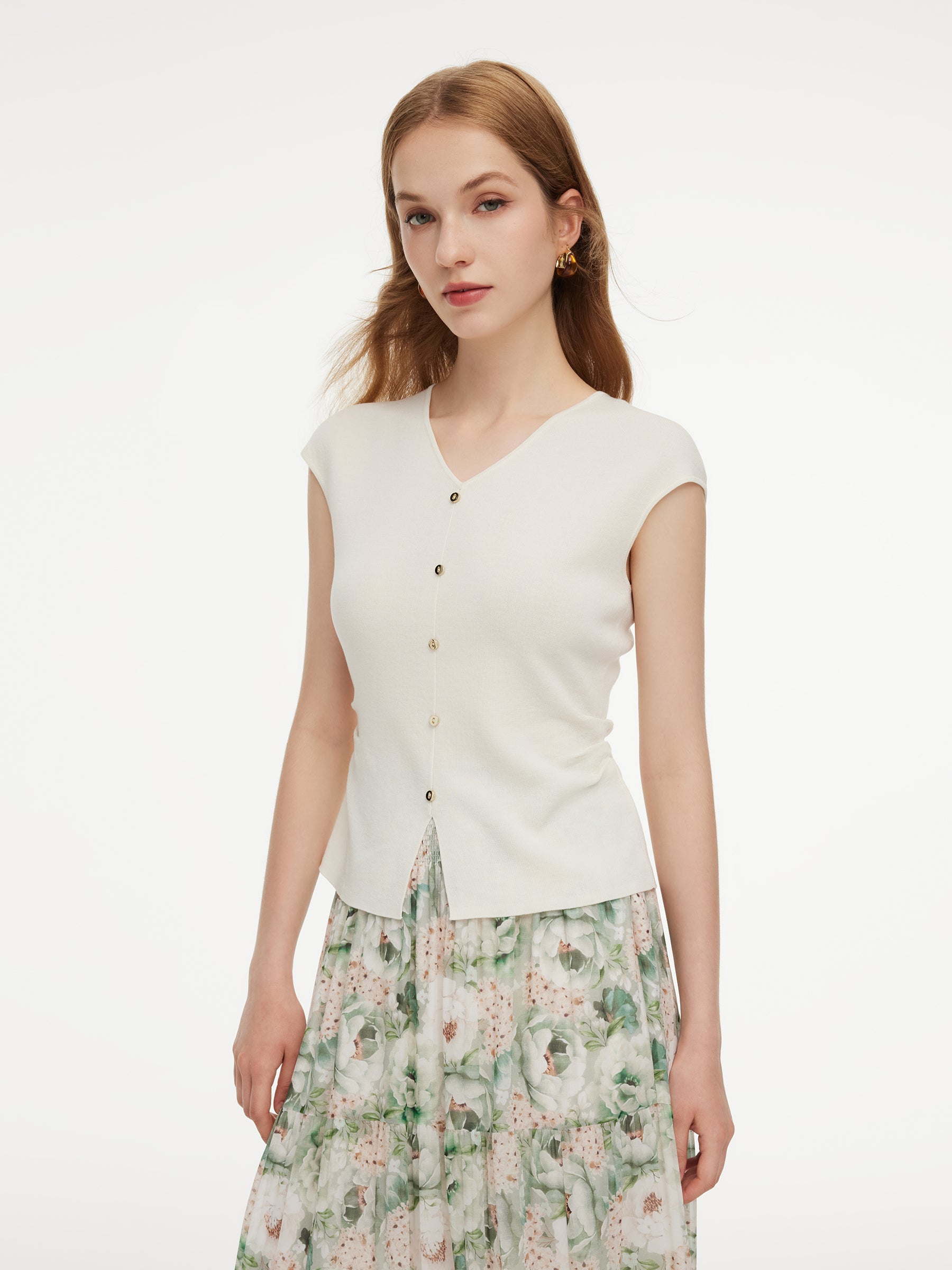 Tencel Side-Ruched H-Line Knit