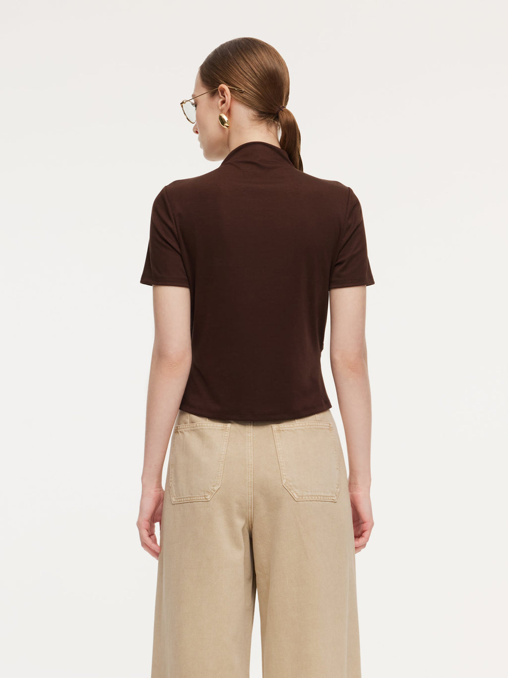 Tencel Mock Neck Ruched Top