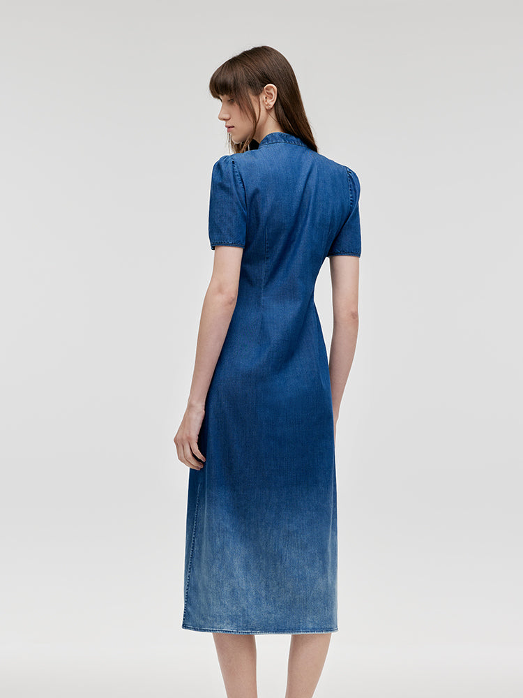 Gradient Denim Qipao Dress