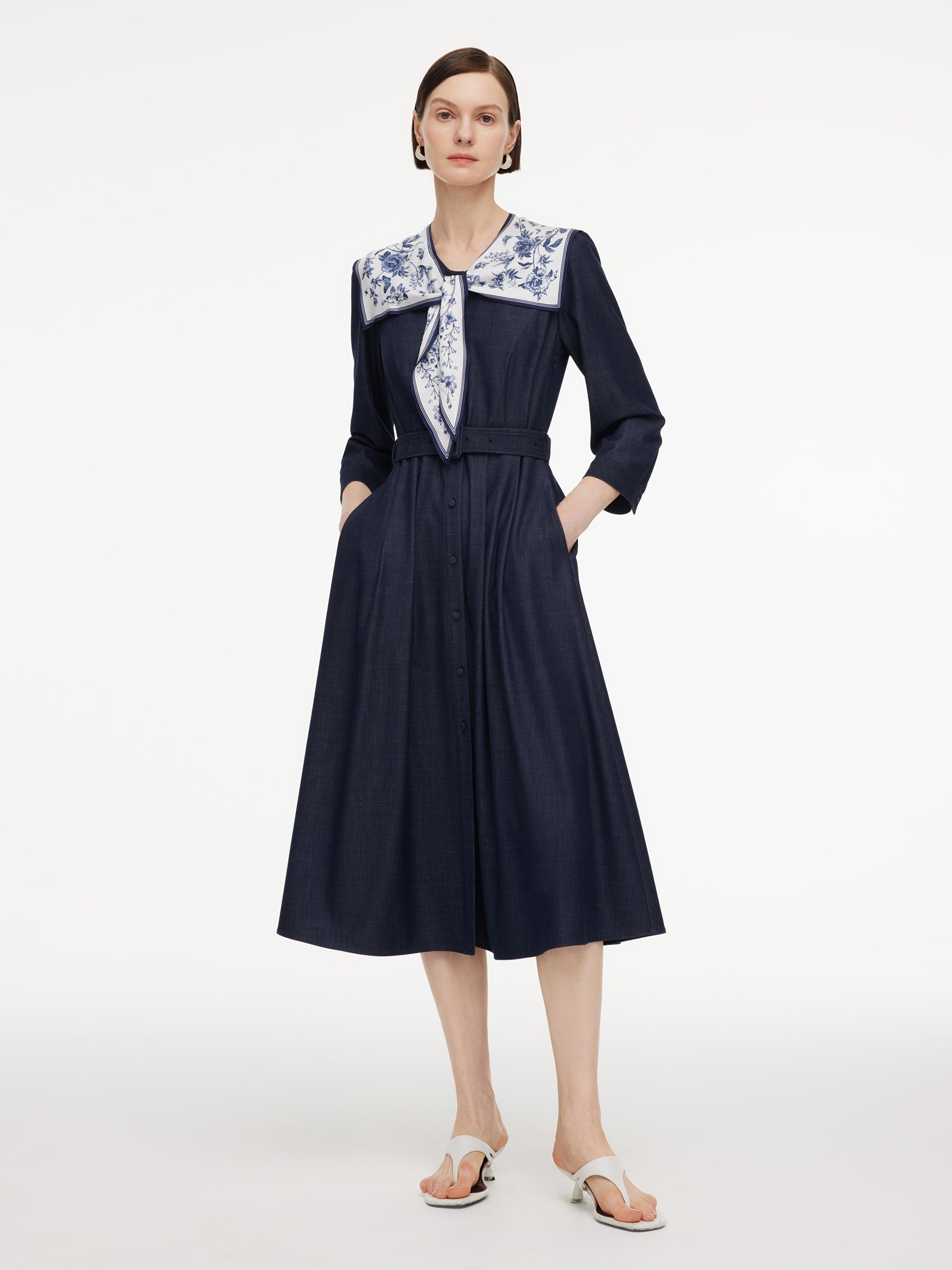 Faux-Denim Cinched Maxi Dress