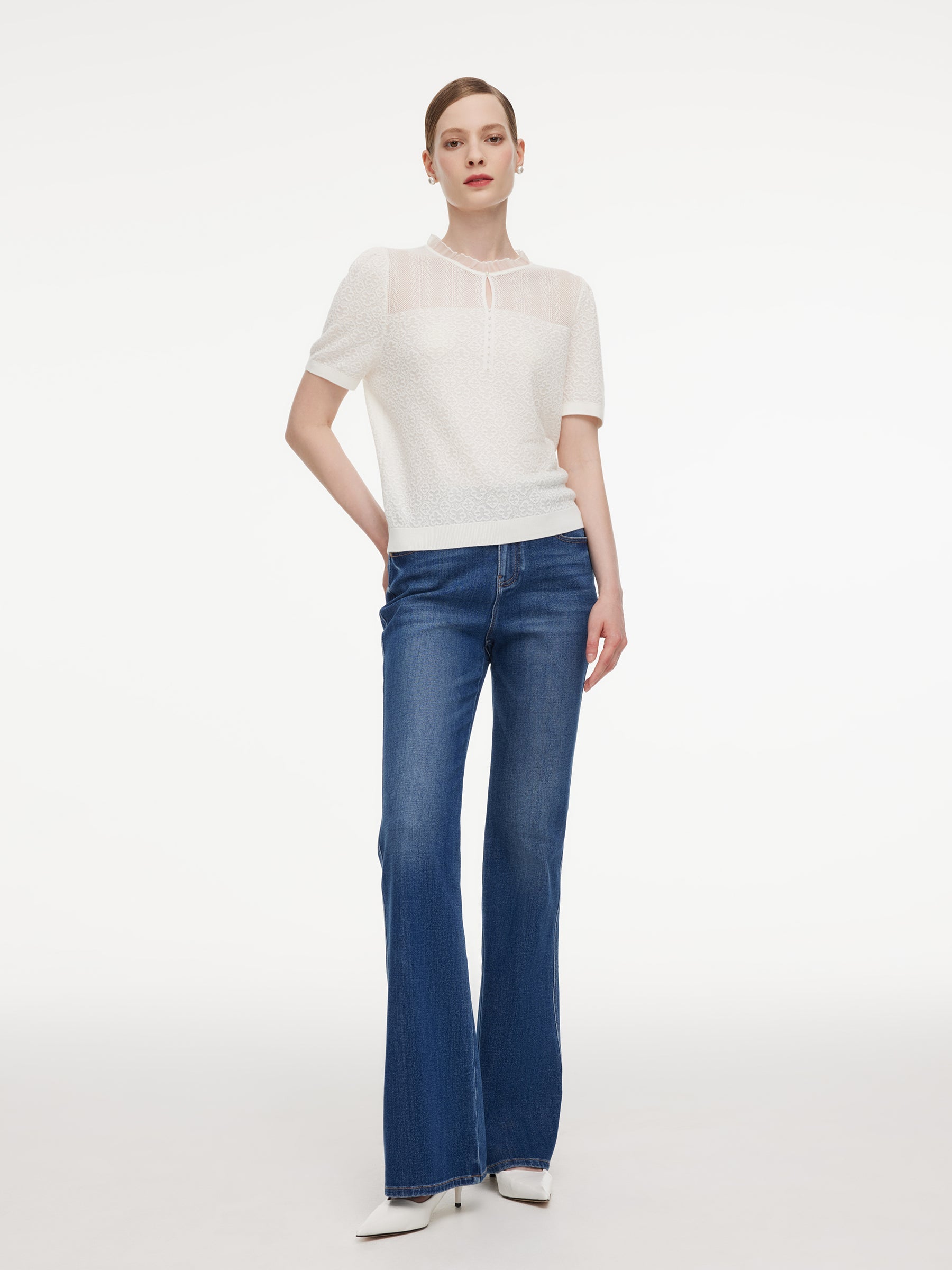 Jacquard Ruffle Knit Top