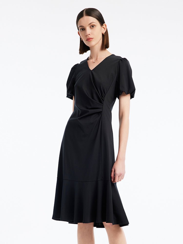 Ruched Mermaid V-Neck Midi Dress
