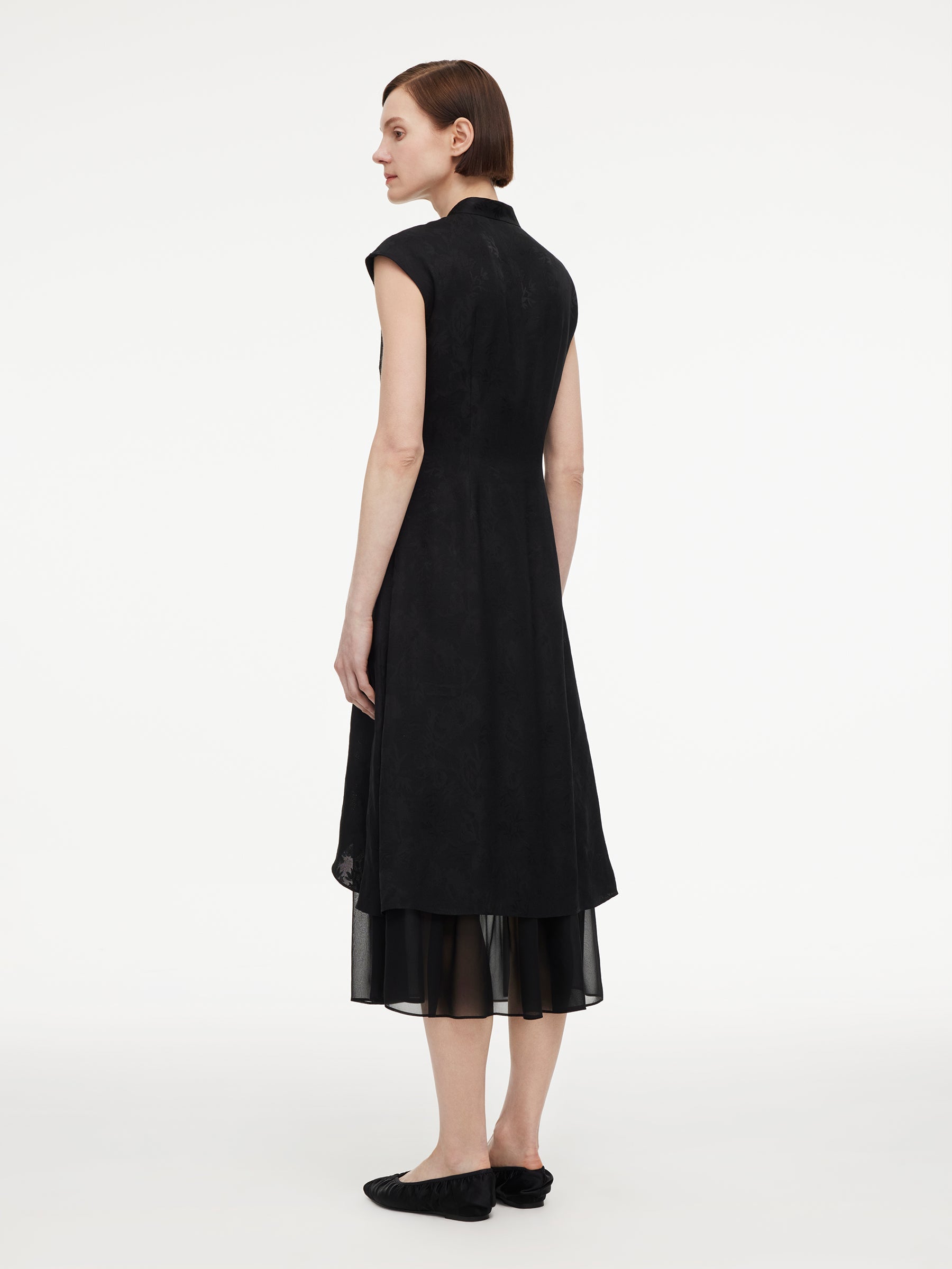 Mandarin Collar Frog Button Maxi Dress