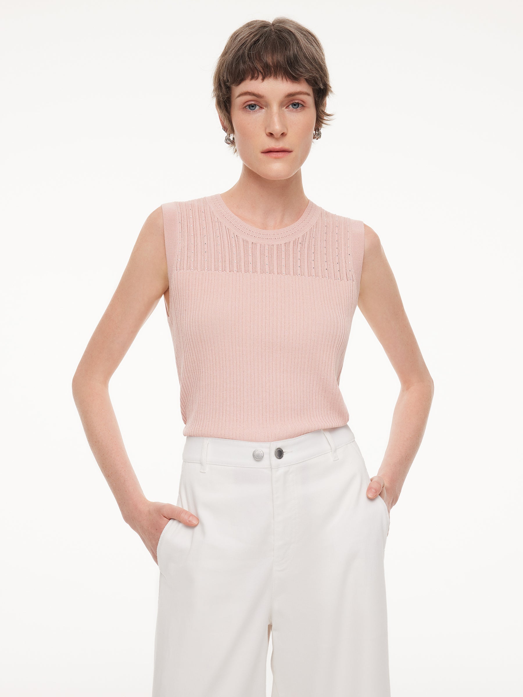 Lyocell Rhinestone Crew Neck