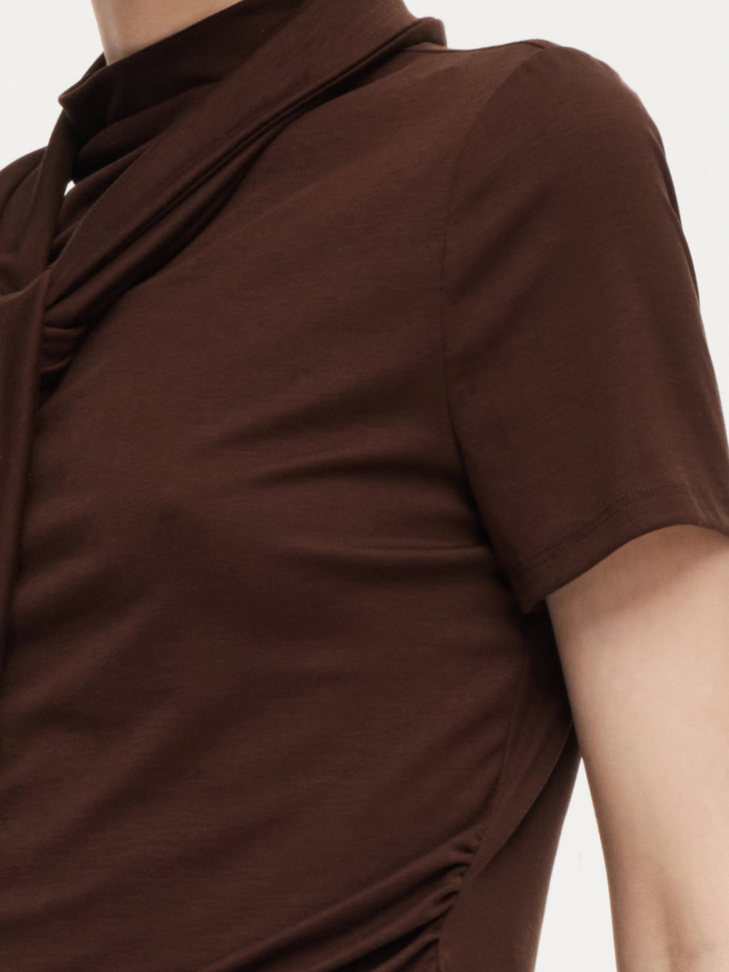 Tencel Mock Neck Ruched Top