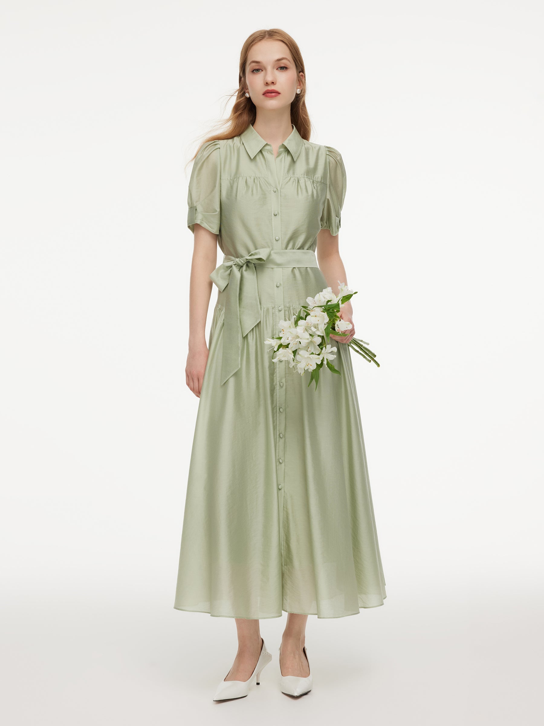 Belted A-Line Maxi Dress