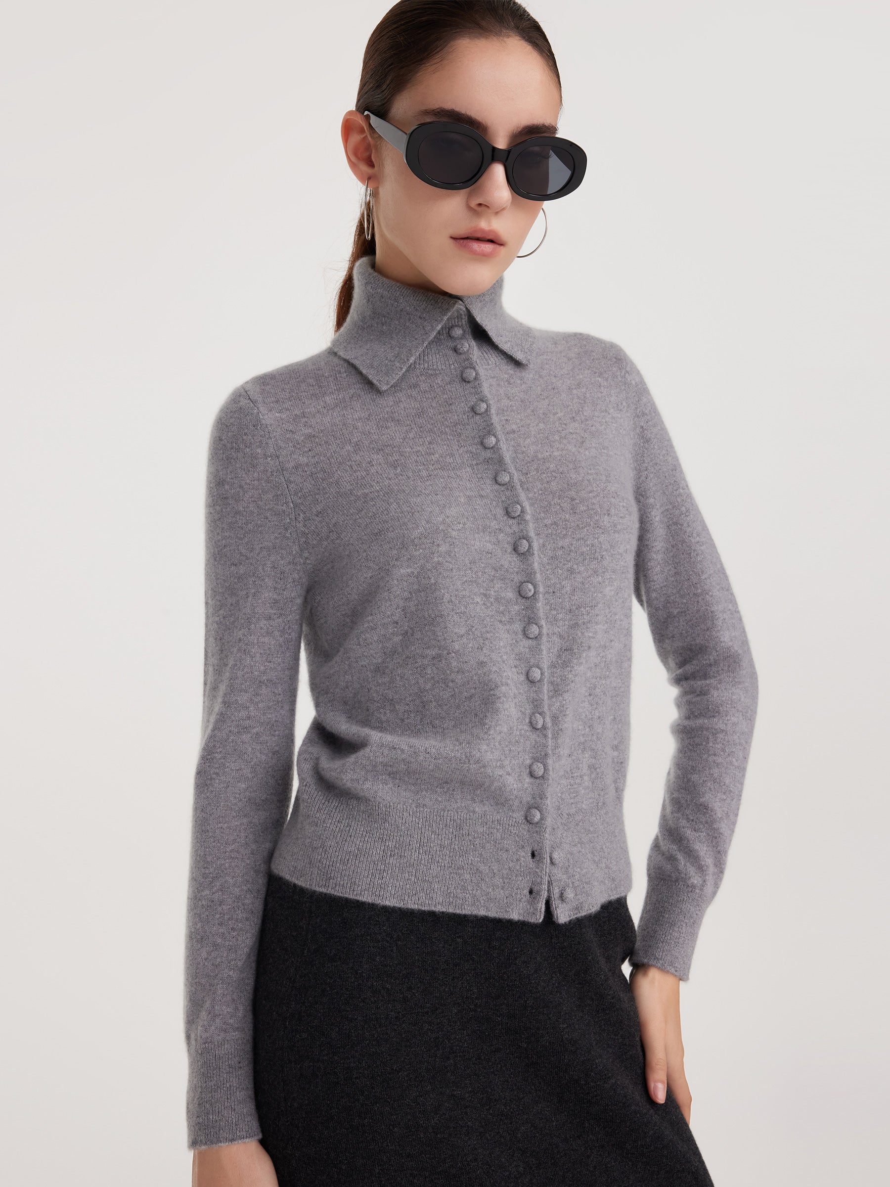 100% Cashmere Folded Collar Cardigan