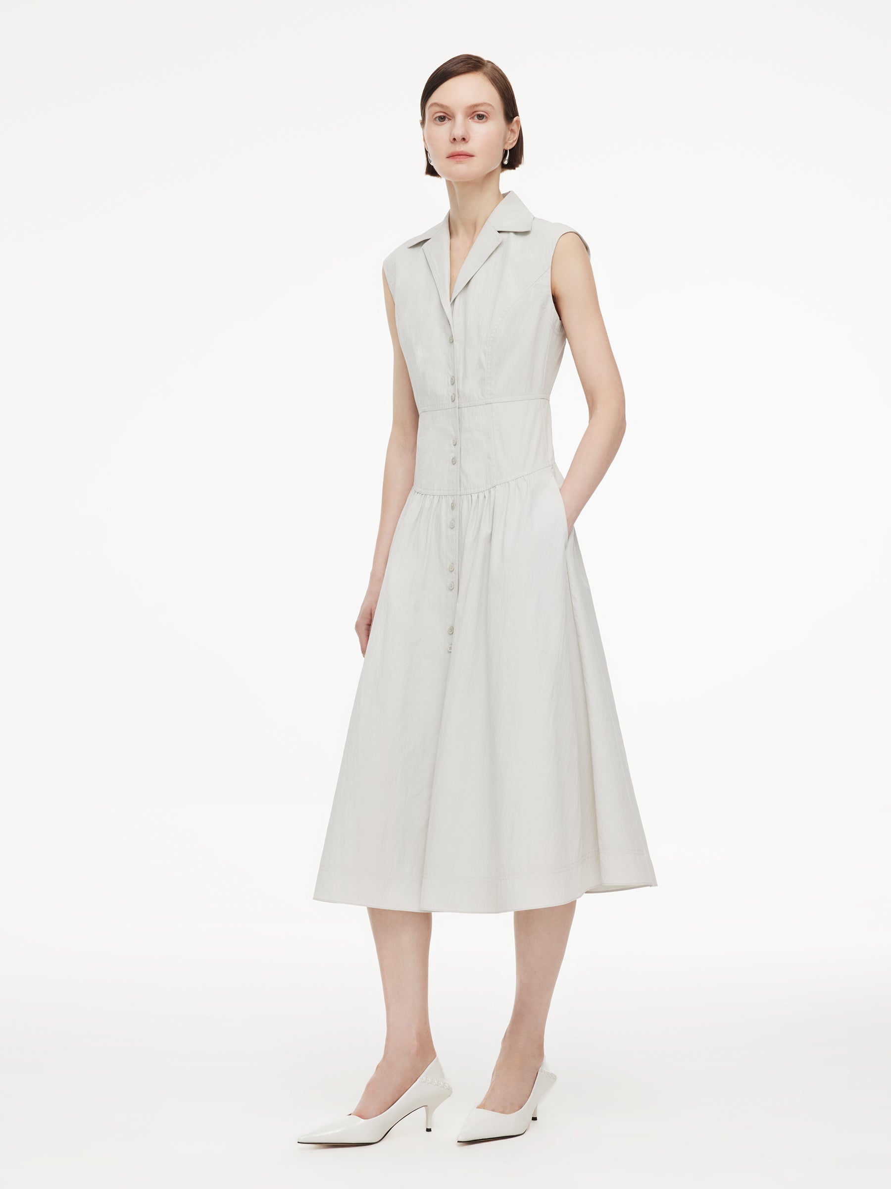 Lapel Sleeveless Shirt Dress
