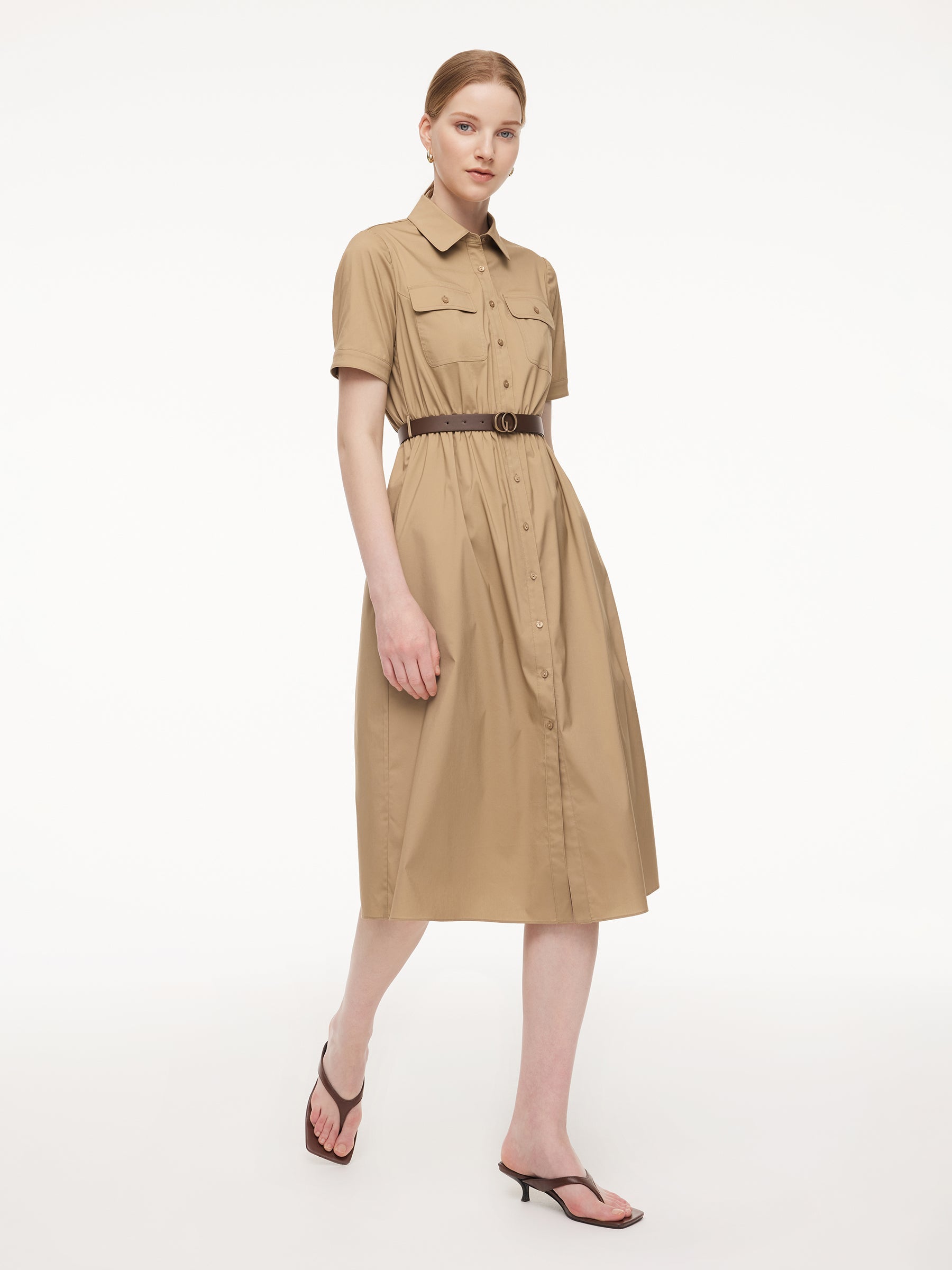 Side-Pocket Cinched Midi Dress