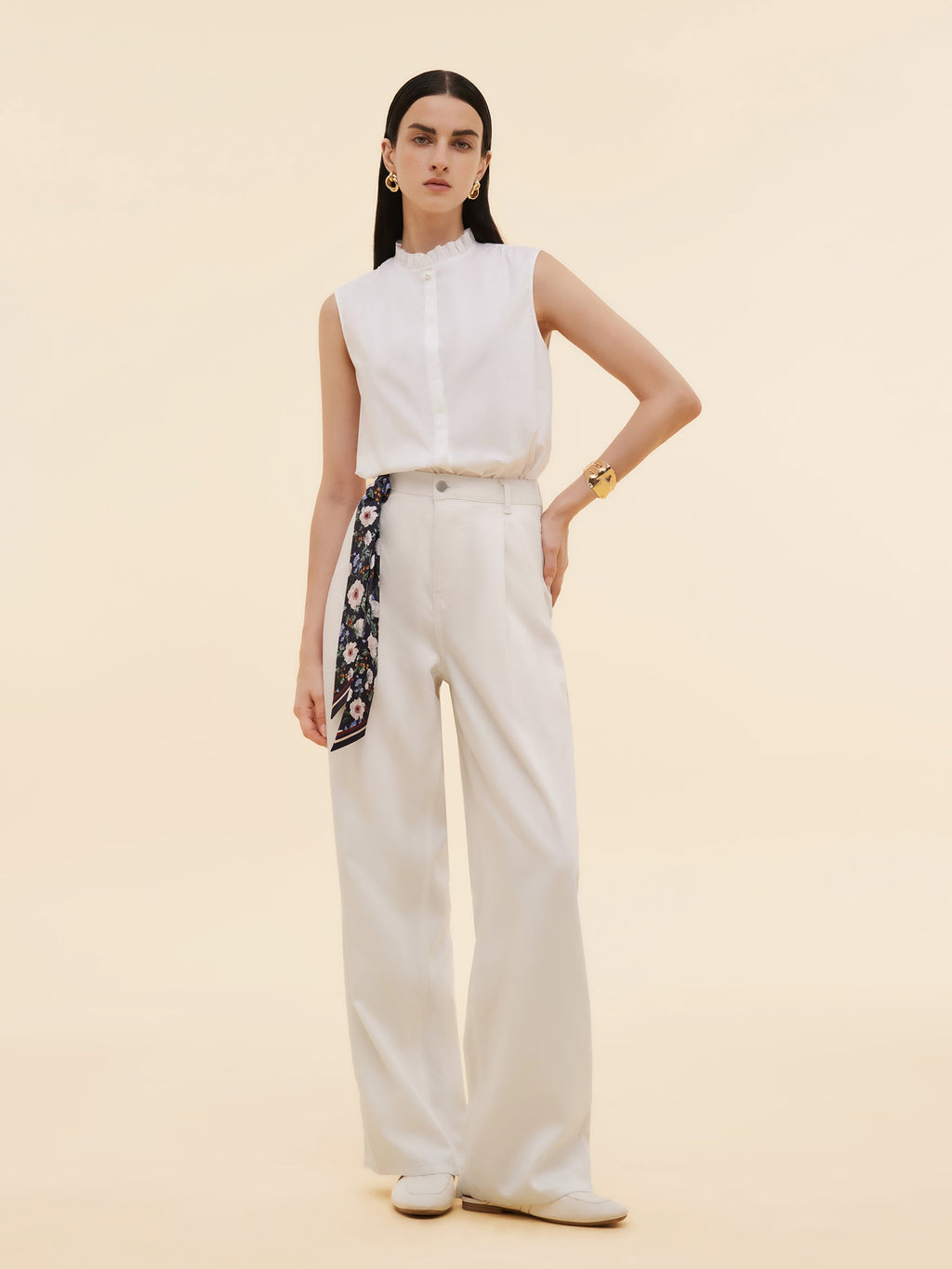 Ruffle Collar Pearl Button Shirt