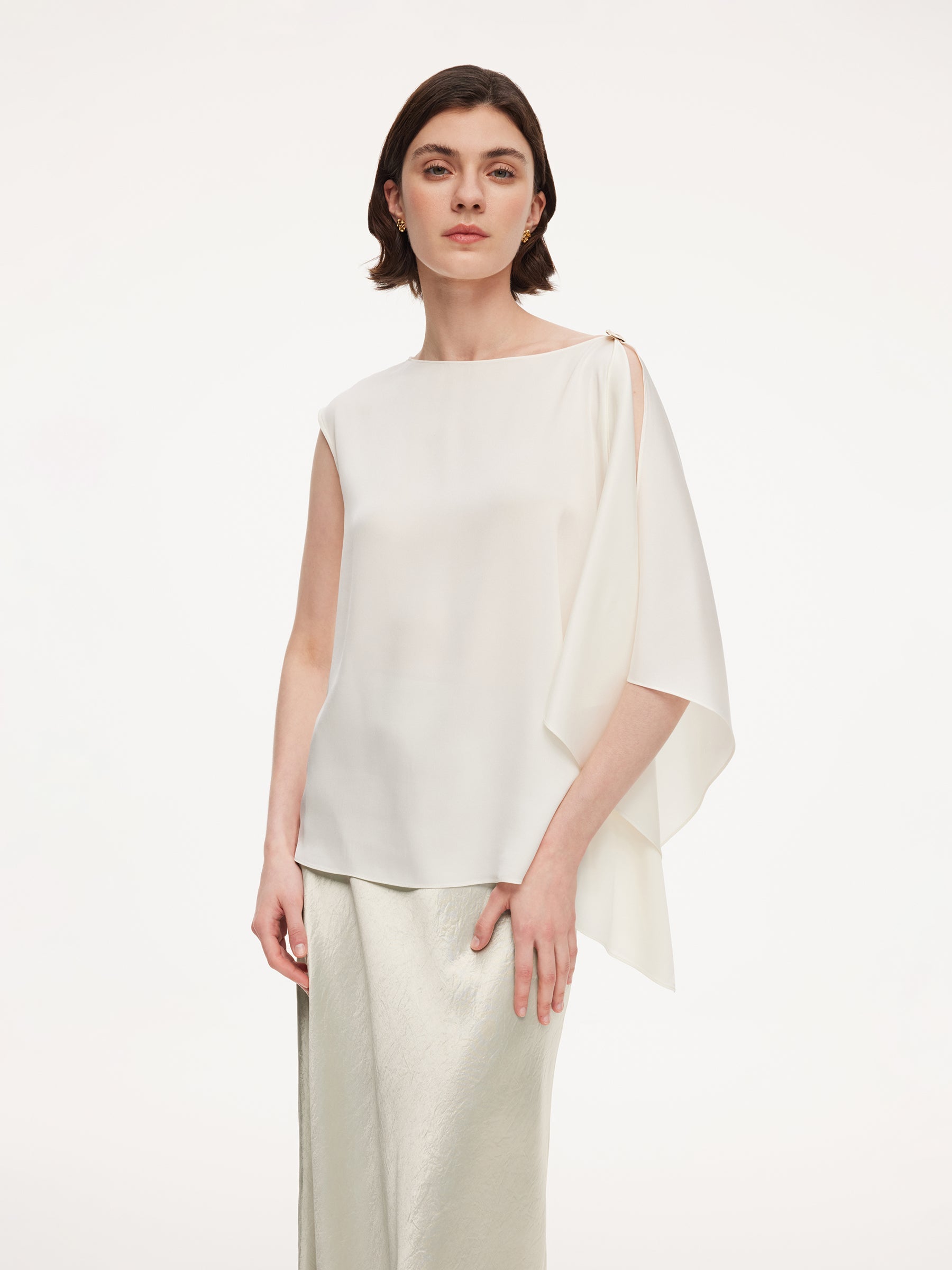 Mulberry Silk One-Shoulder Blouse