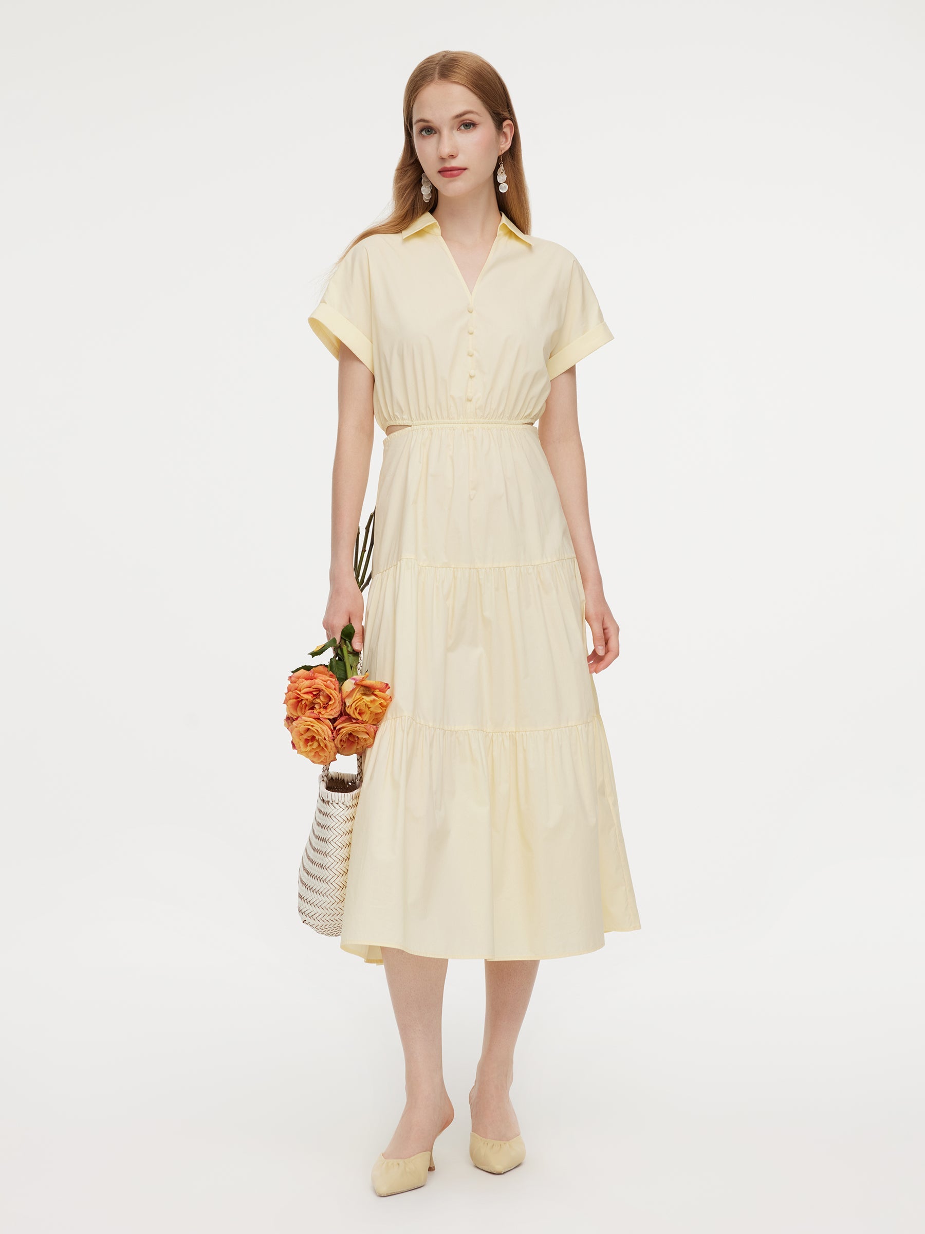 Cotton V-Neck Shirt Dress
