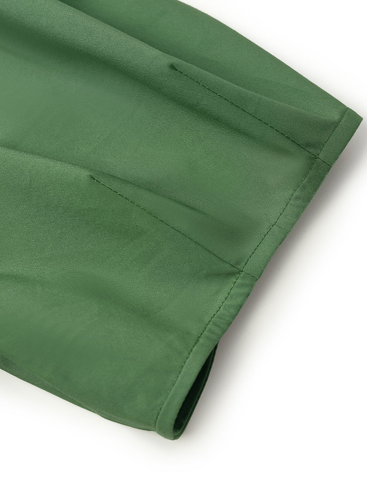 Cinched Puff Sleeve Green Dress