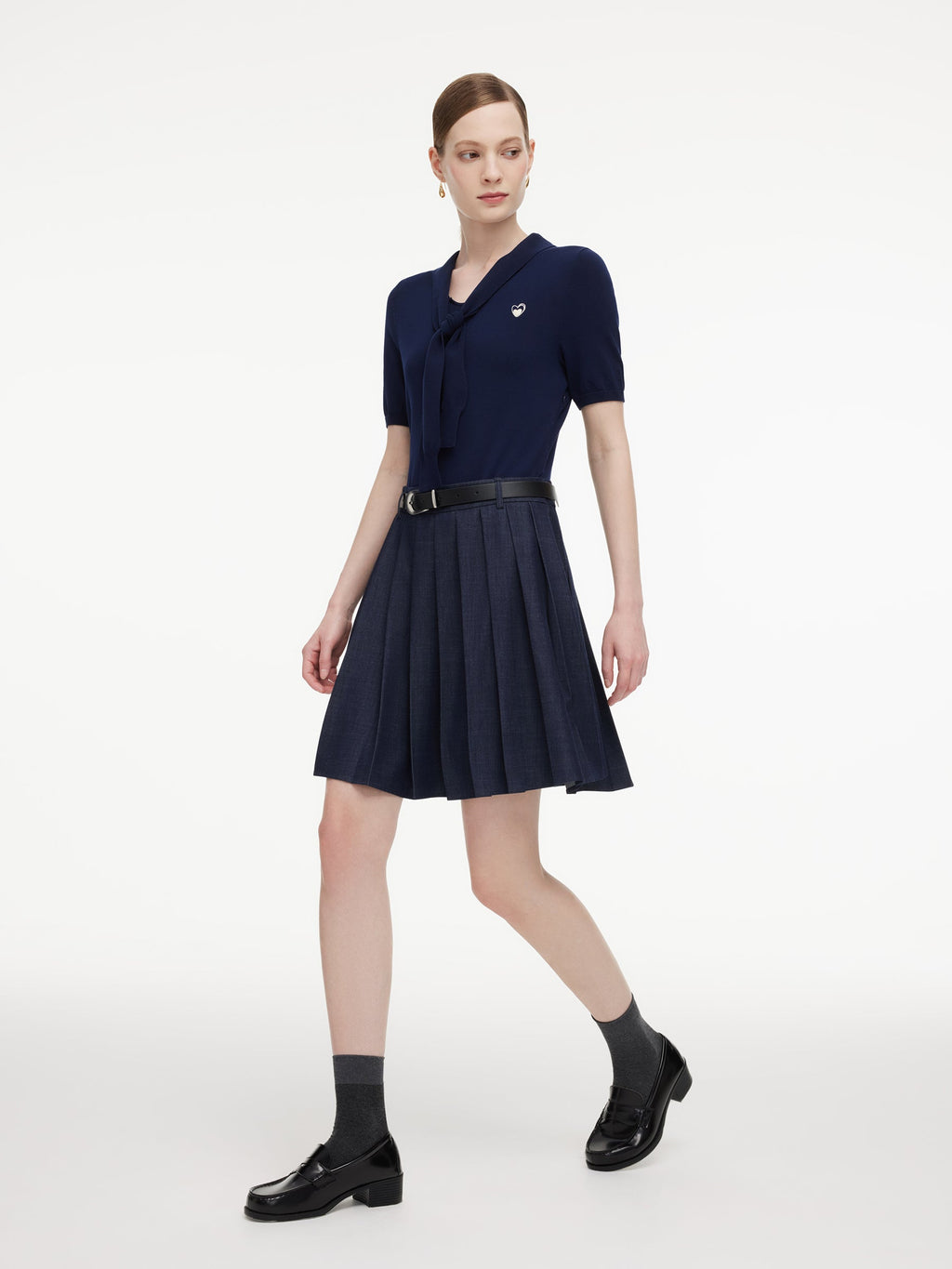 Necktie V-Neck Heart Embroidery Mini Dress