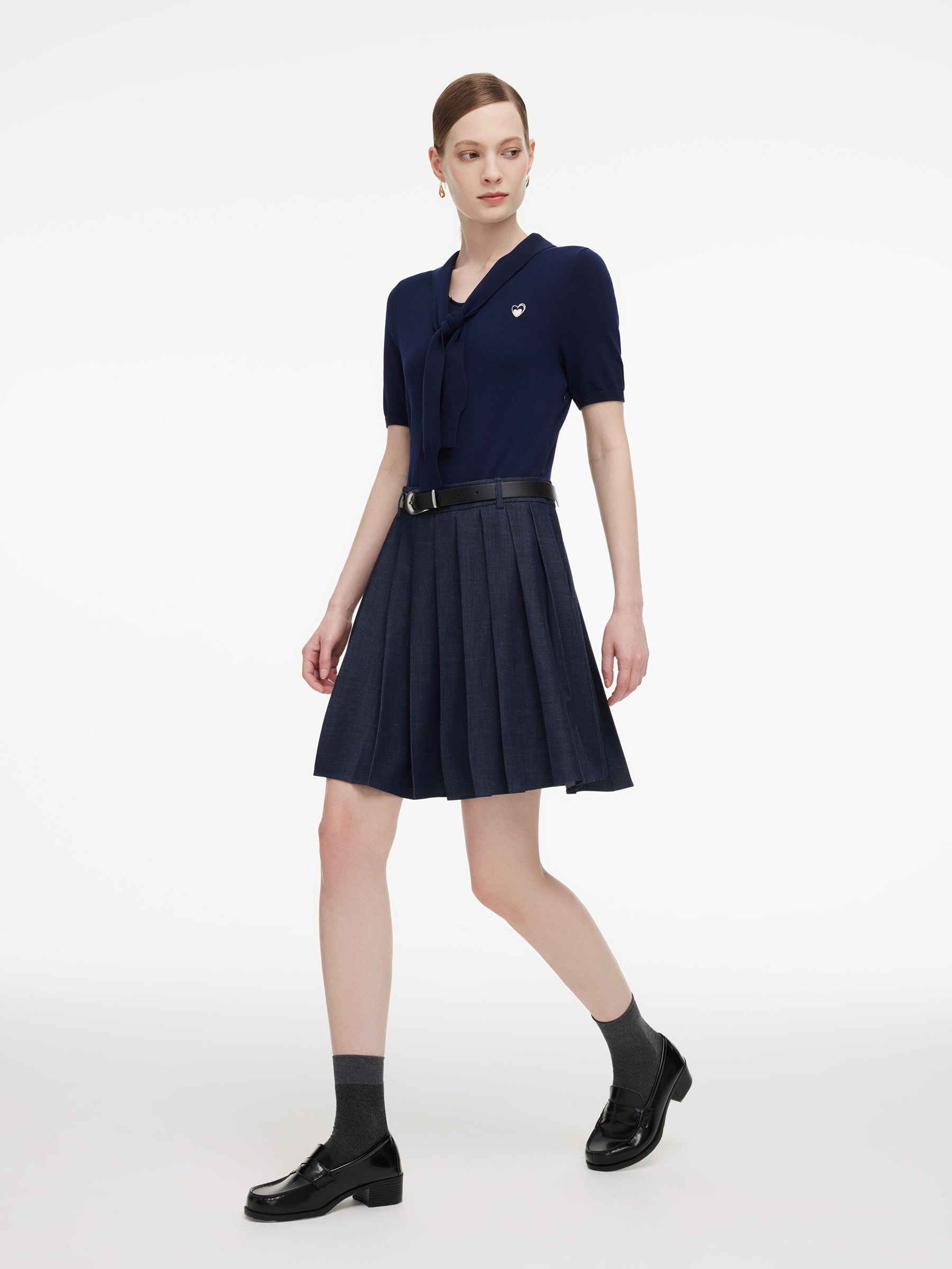 Necktie V-Neck Heart Embroidery Mini Dress