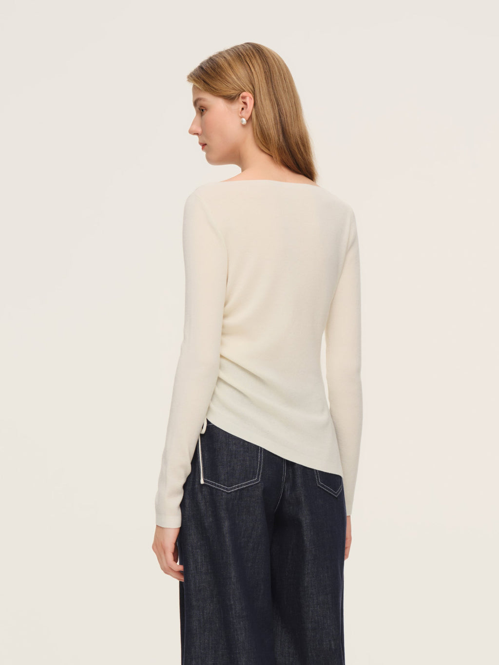 Wool Acetate Boat Neck Top