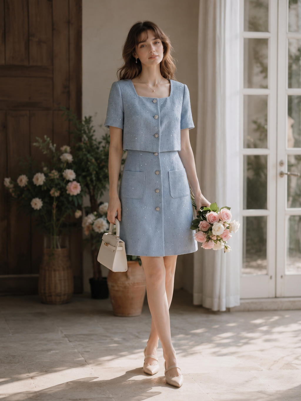 Sequin Acetate Tweed Dress