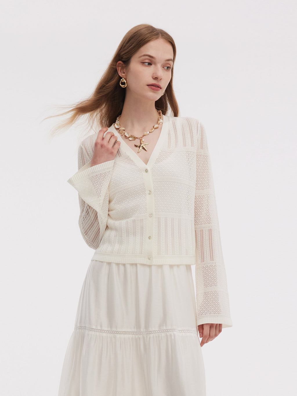 Tencel Openwork V-Neck Cardigan