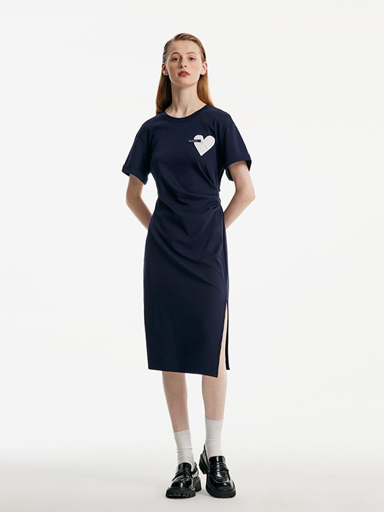Split Gathered Waist Knit Midi Dress