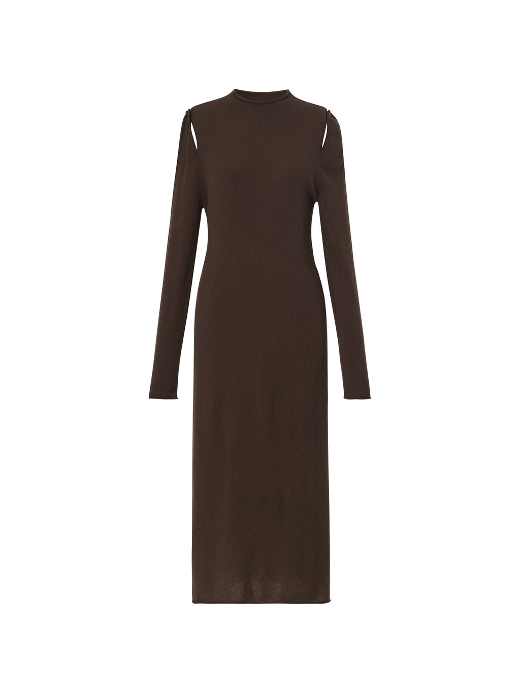 Wool Mock Neck Button-Shoulder Maxi Dress
