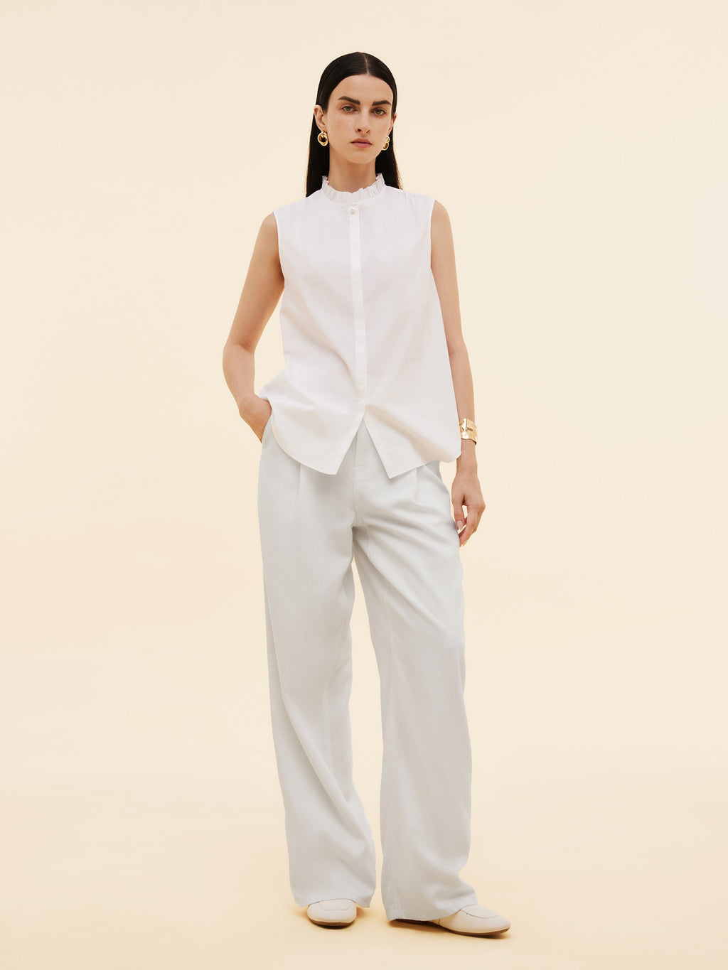 Ruffle Collar Pearl Button Shirt