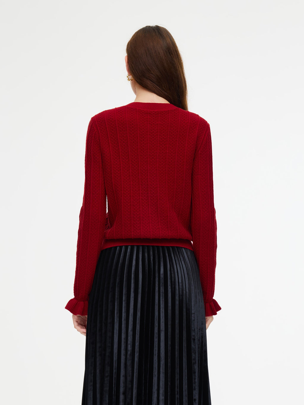 Tencel Wool Ruffle Cuff Cardigan