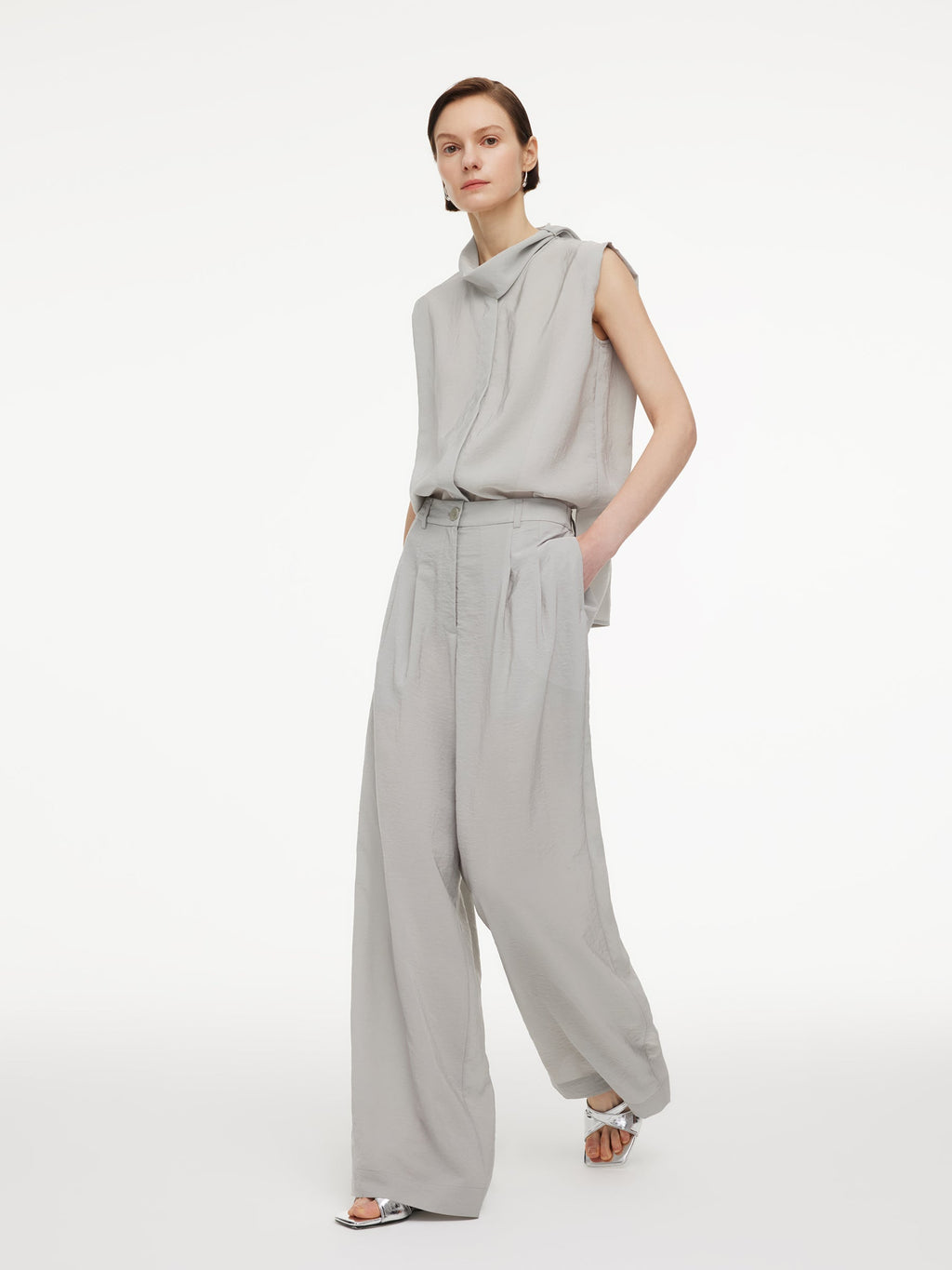 Triacetate Ribbon Neck Blouse