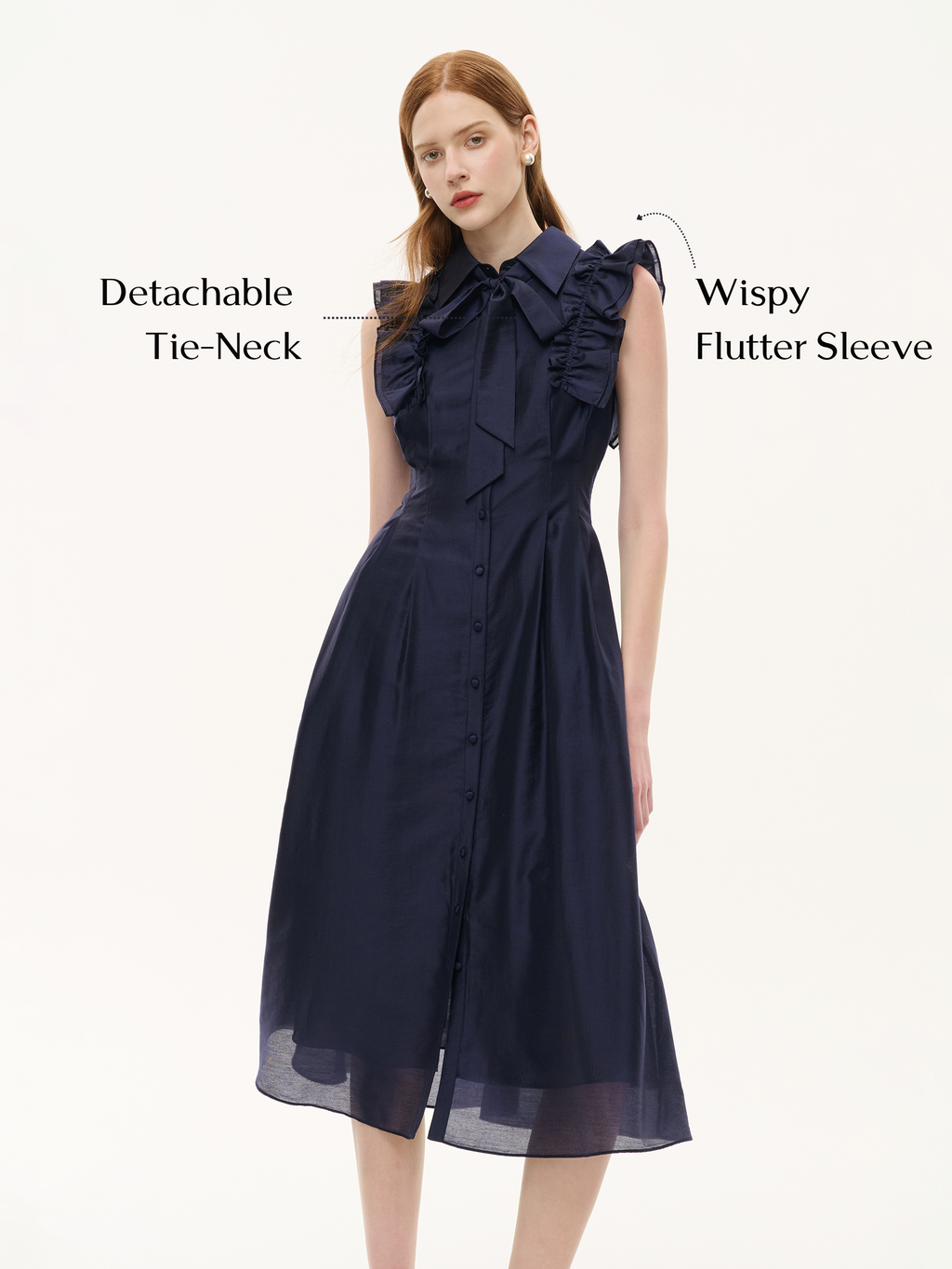 Lyocell Flutter Ribbon Maxi Dress