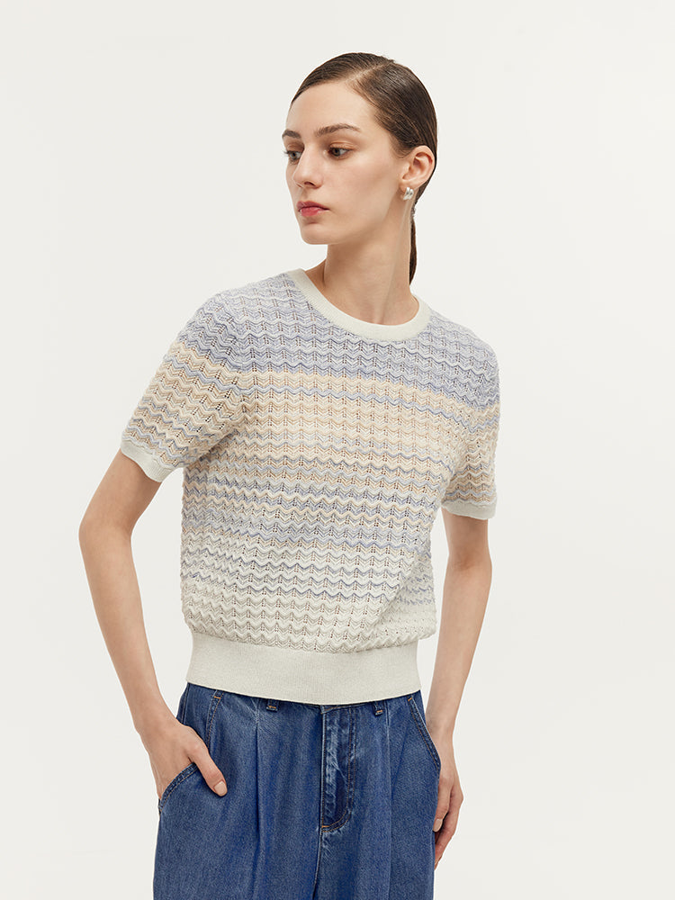 Blue-White Gradient Cotton Top