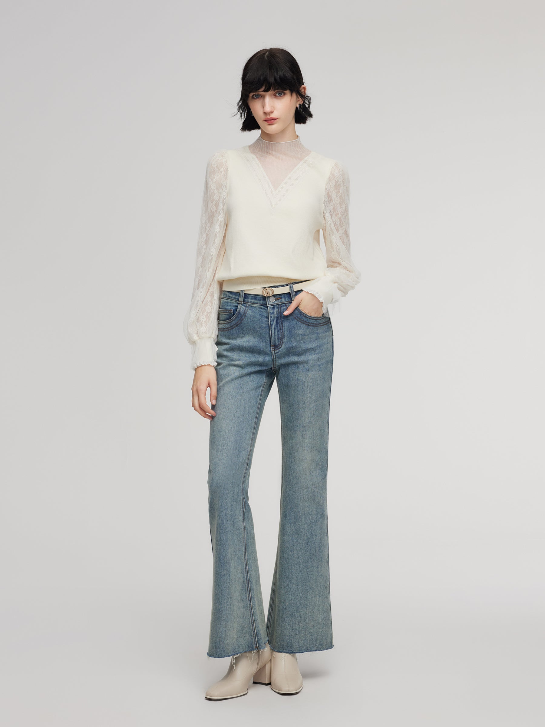 Tencel Wool Lace Patchwork Top
