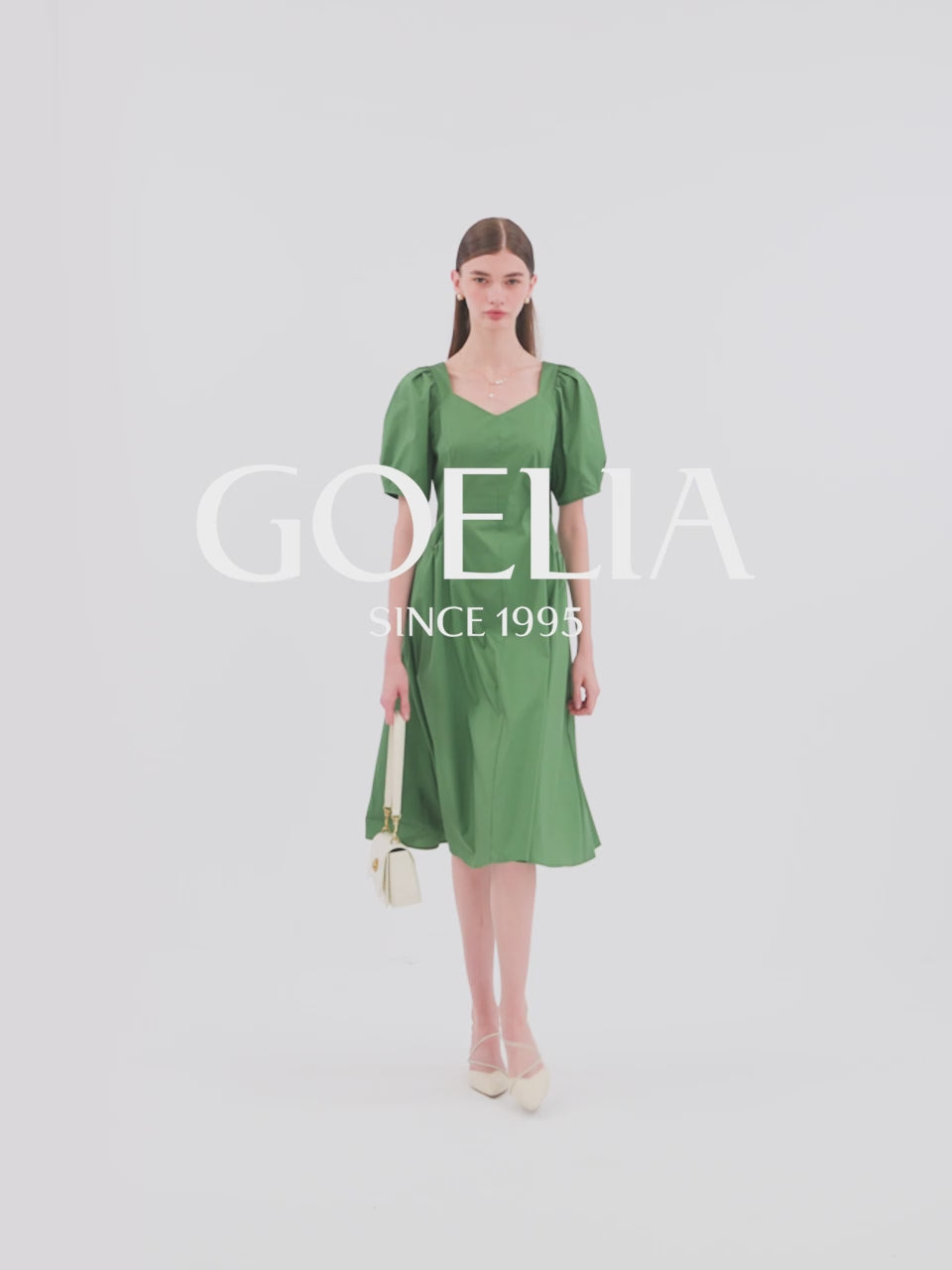 Cinched Puff Sleeve Green Dress