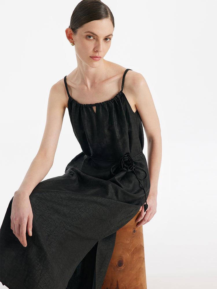 3D Rose Belt Silk Dress