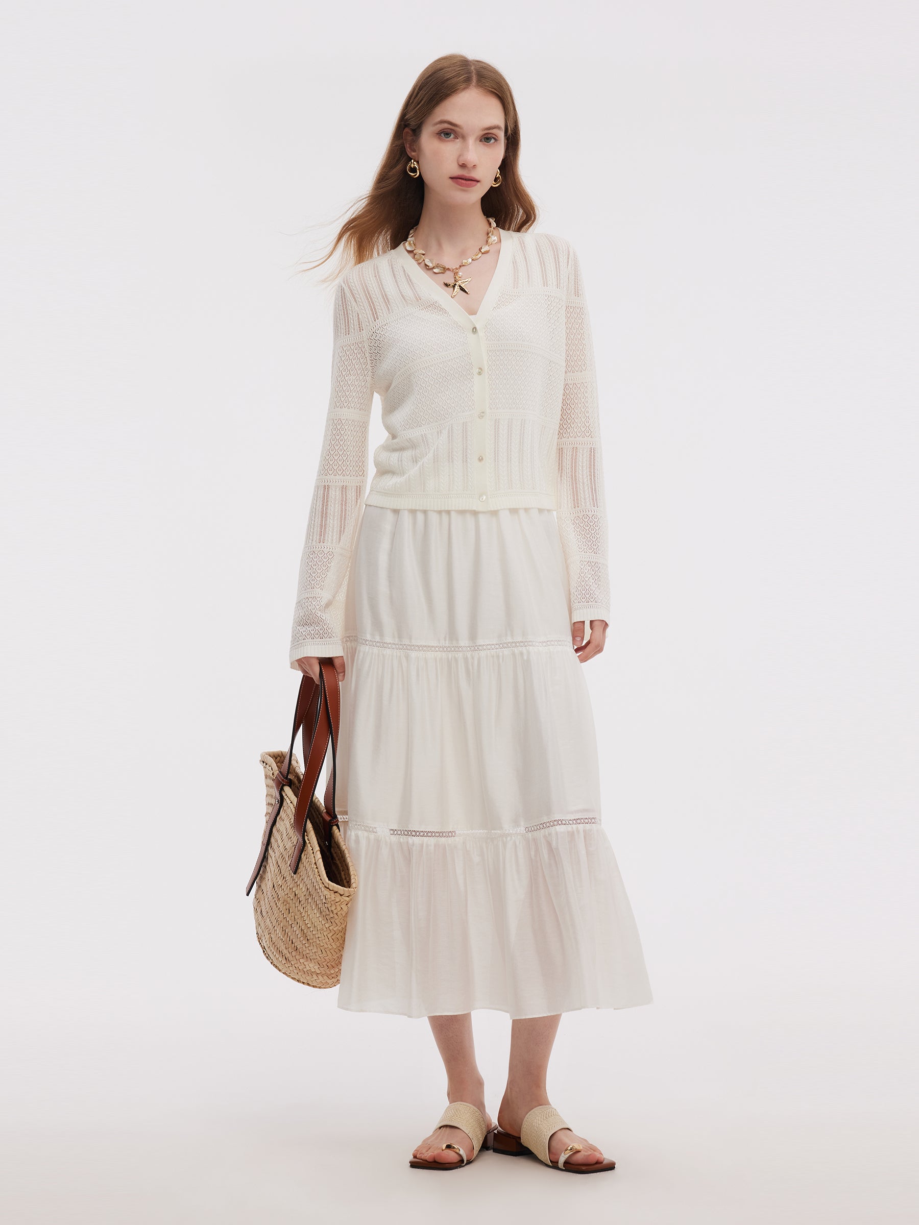 Tencel Openwork V-Neck Cardigan