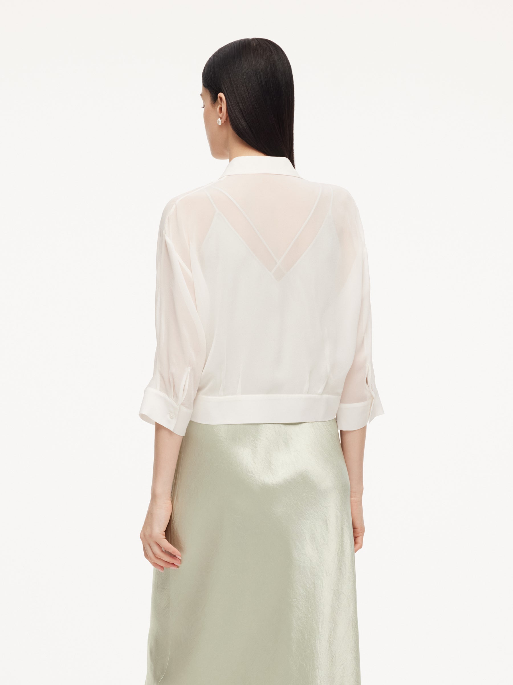 Drop-Shoulder French Sheer Shirt
