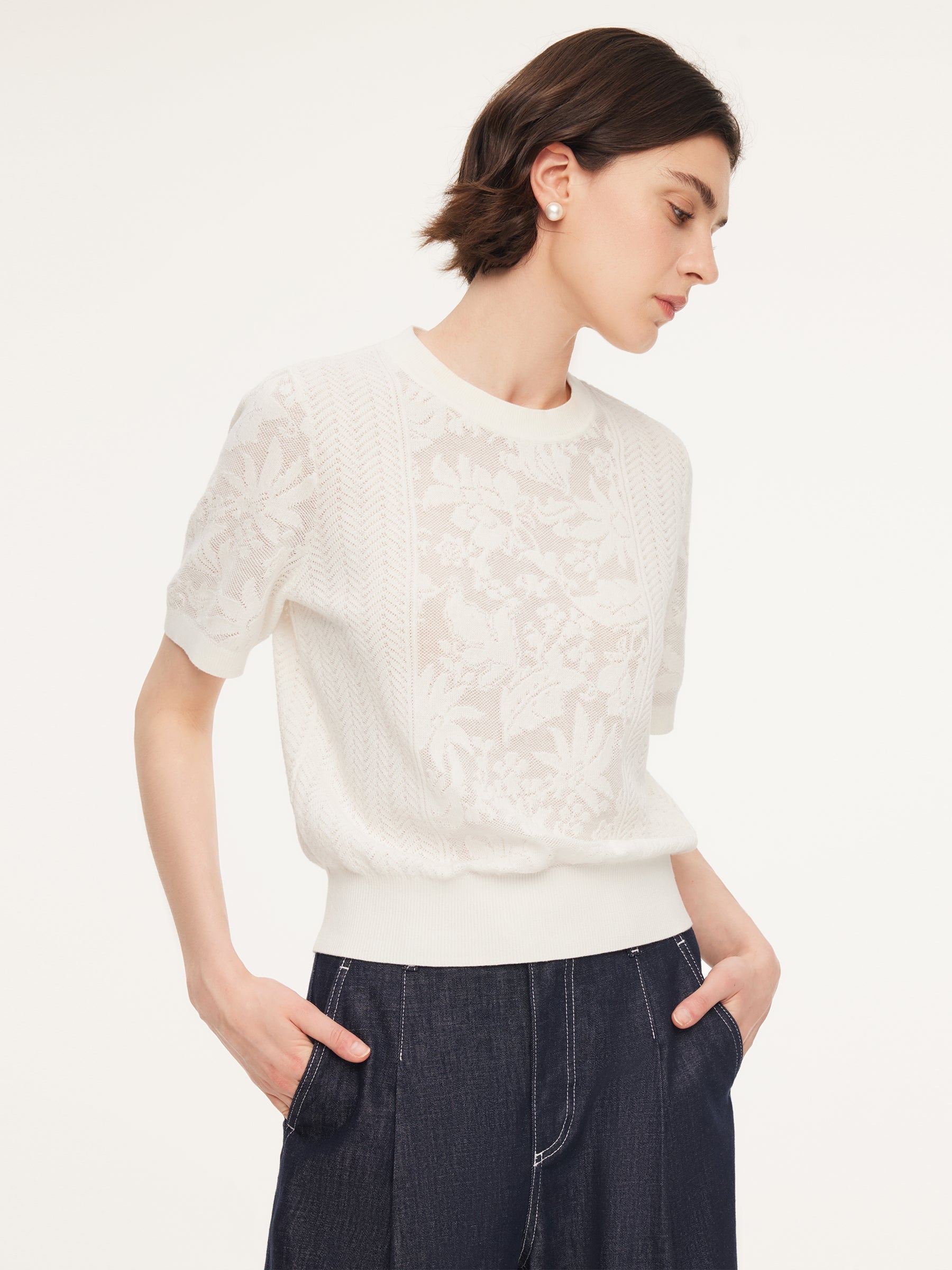 Lace Jacquard Round Neck