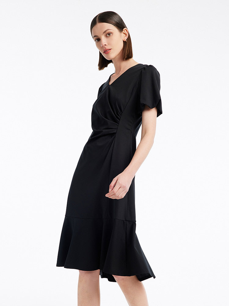 Ruched Mermaid V-Neck Midi Dress