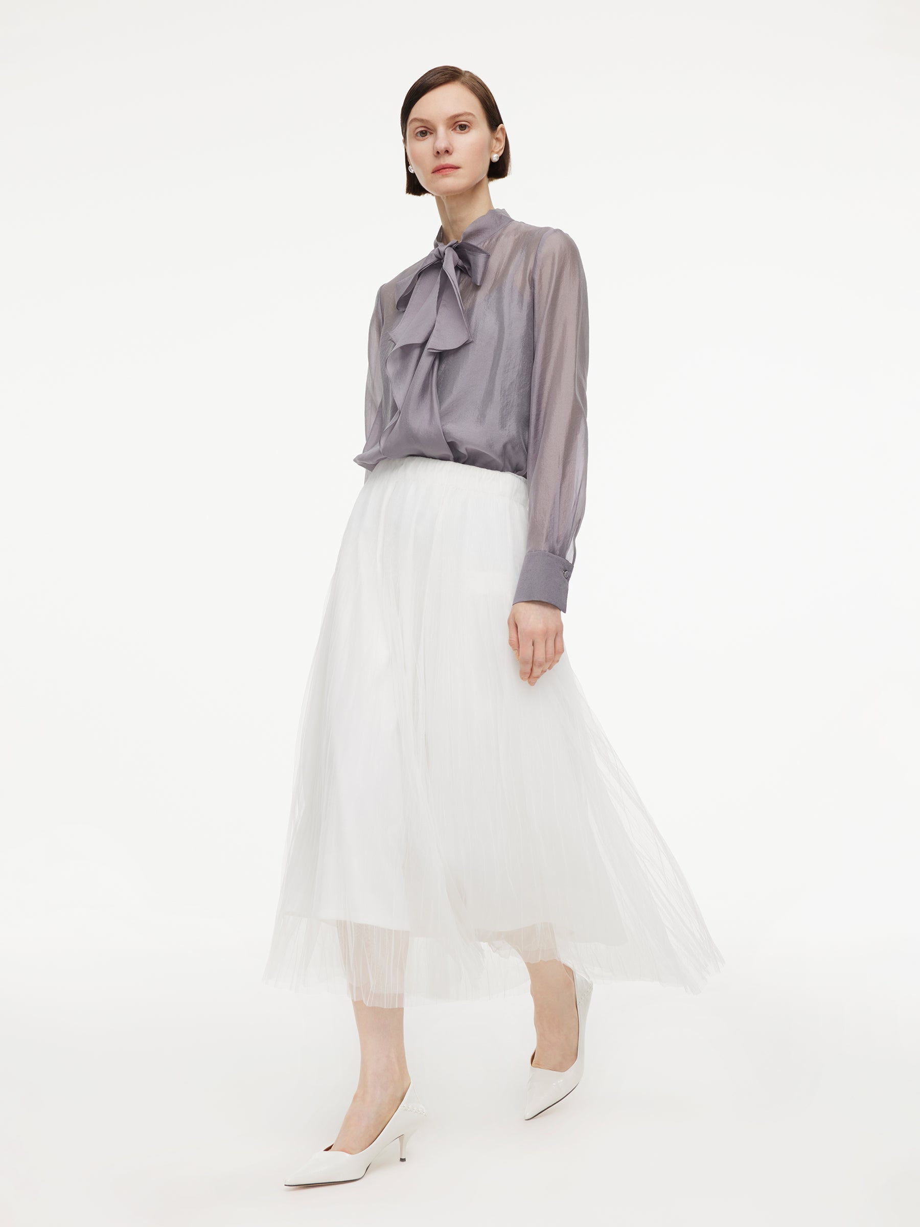 Asymmetrical Ruffle Tie-Neck