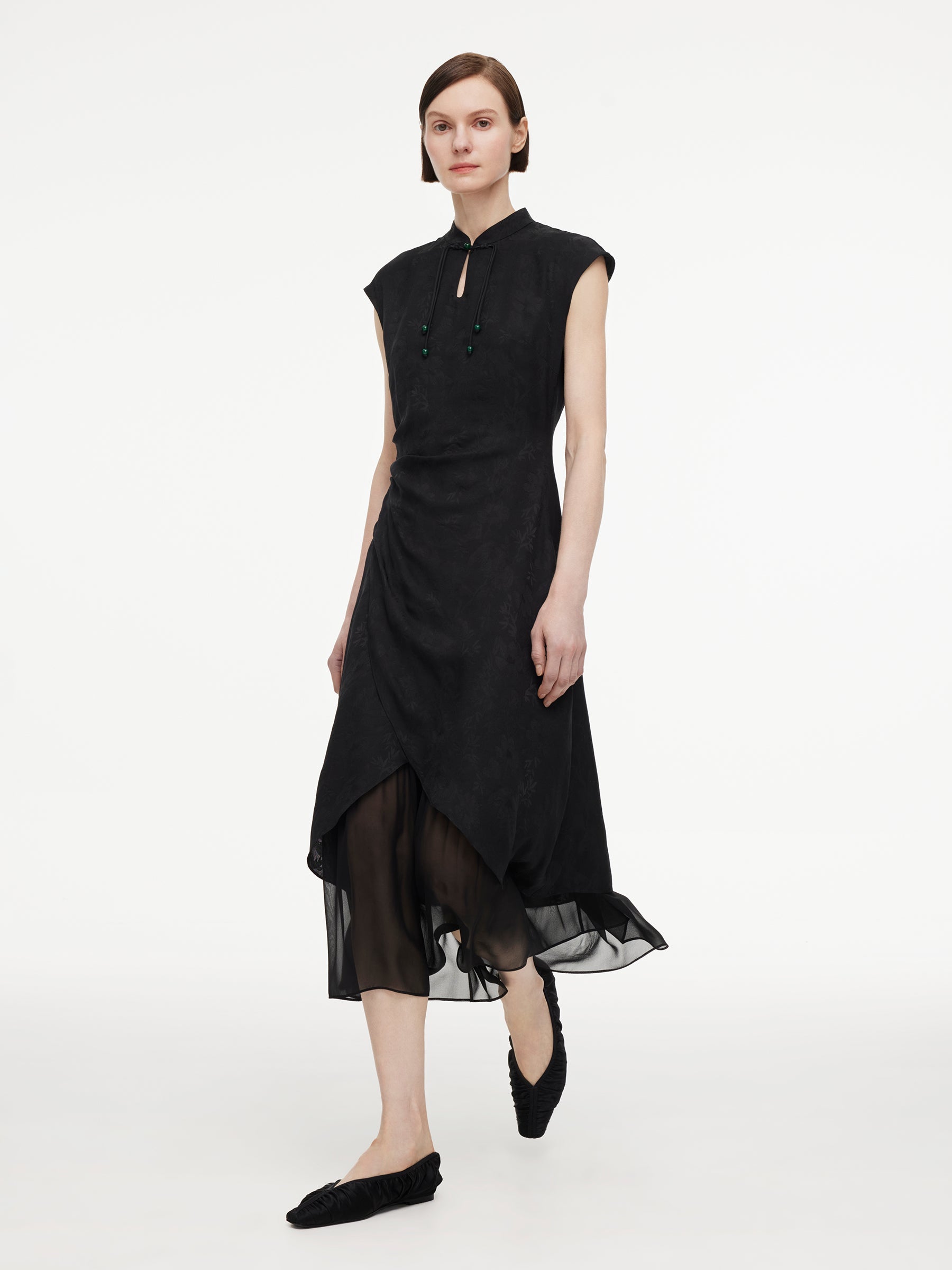 Mandarin Collar Frog Button Maxi Dress