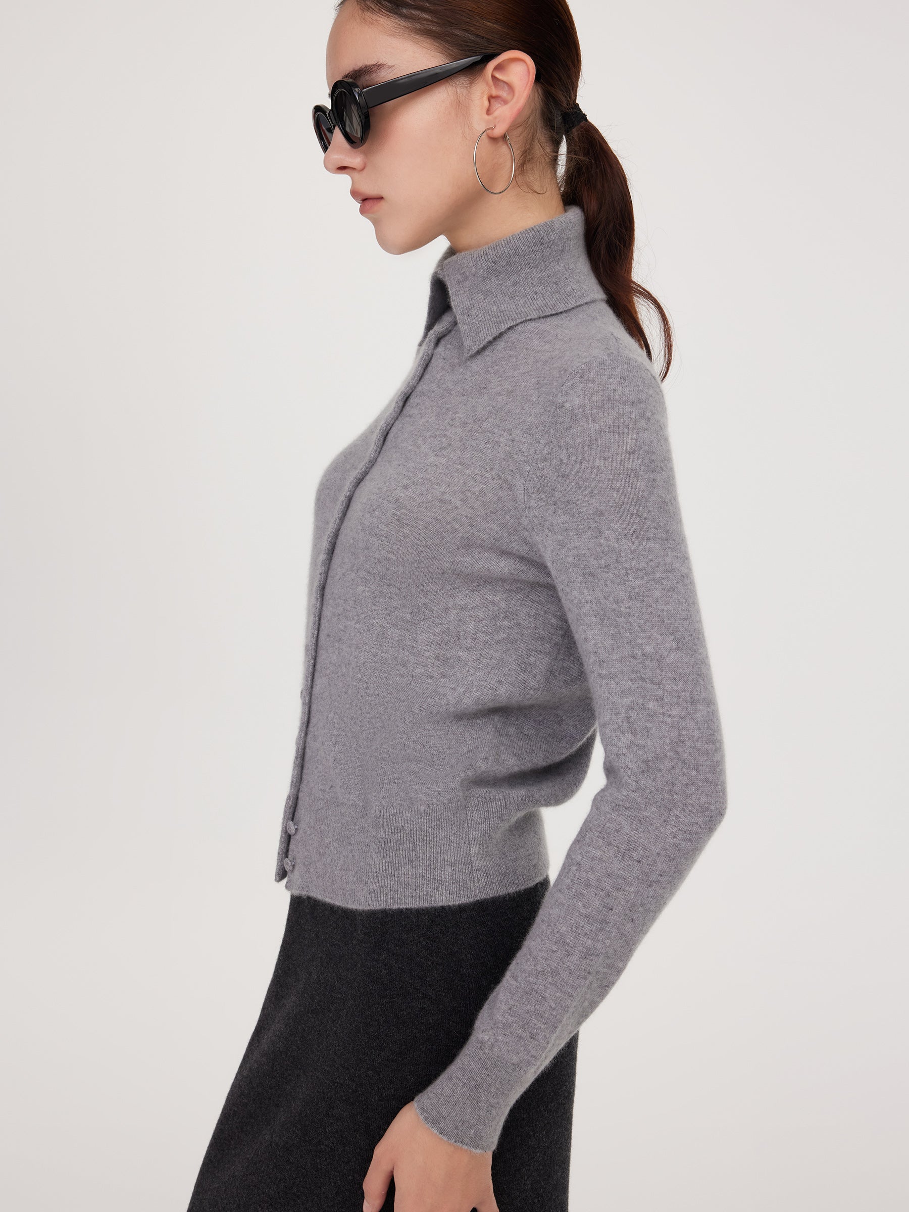 100% Cashmere Folded Collar Cardigan