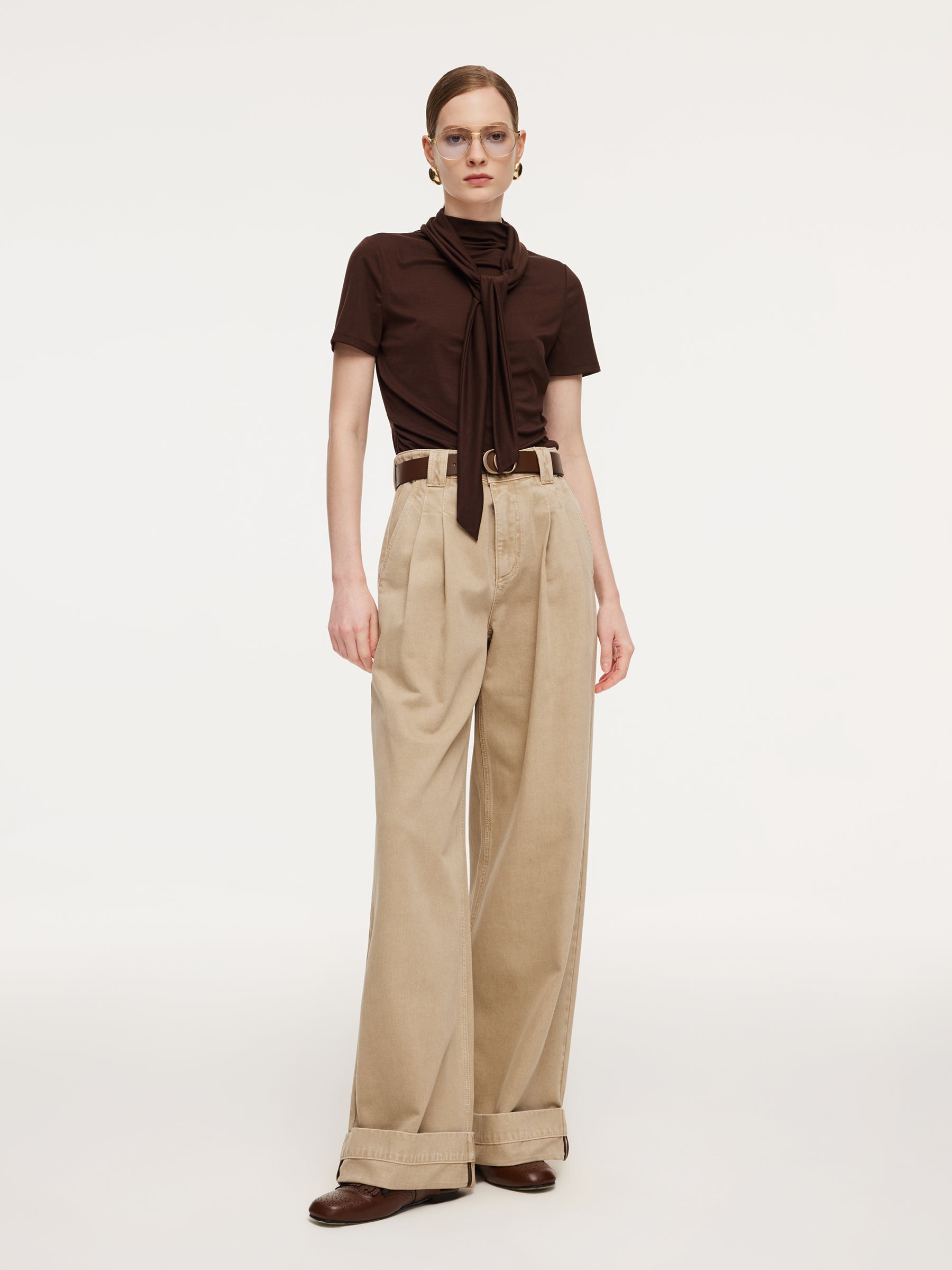 Tencel Mock Neck Ruched Top